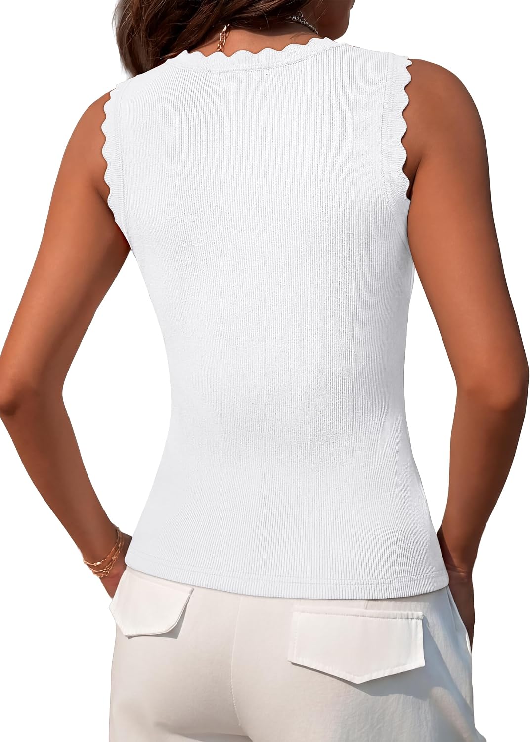 Thumbnail 4 de Sampeel Women’s Tank Top: Ribbed Knit Sleeveless Soft Summer Knit with Scallop Edge