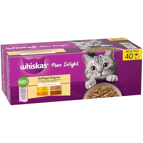 Detalle 2 de Whiskas 1+ Ragout Geflügel Auswahl in Gelee – Hochwertiges Nassfutter für ausgewachsene Katzen, 40x85 g