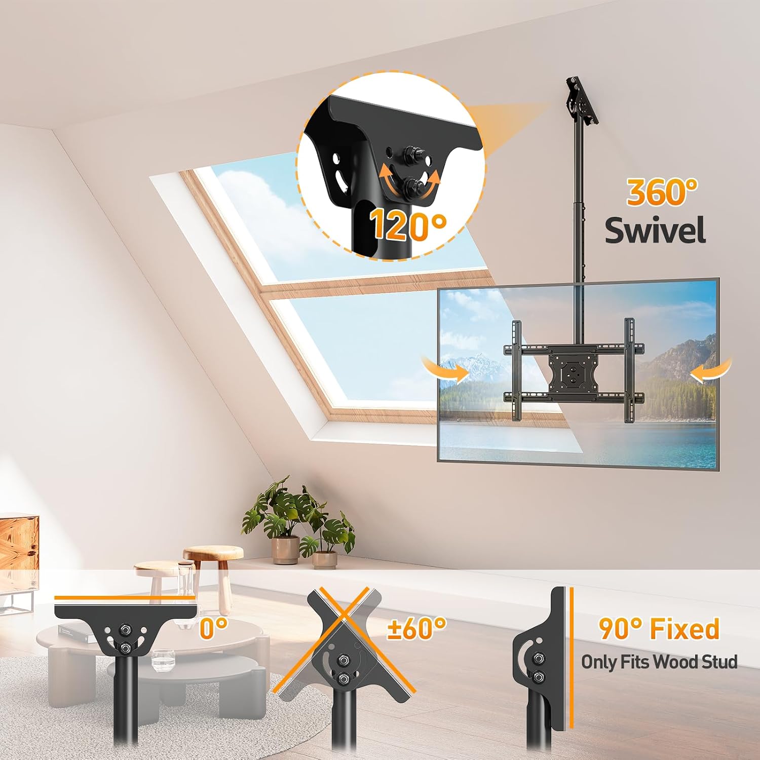 Thumbnail 4 de ELIVED ceiling TV bracket for 37–75 inch TVs (max VESA 600x400mm, up to 50kg)