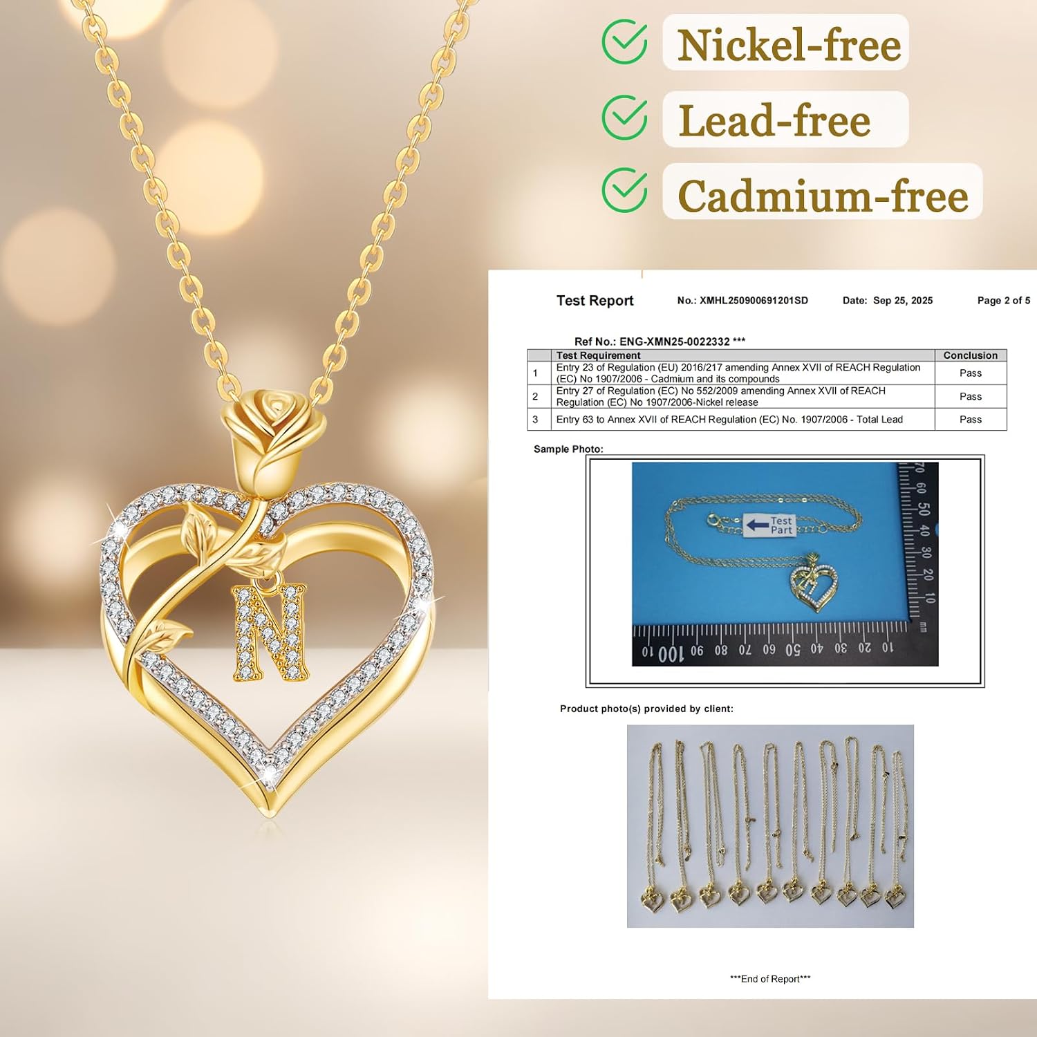 Detalle de Collier Femme llyish Or Lettre Initiale - Cœur Pendentif en Argent 925 / Laiton, 26 Initiales A–Z, Chaîne longue, Cadeau personnalisé