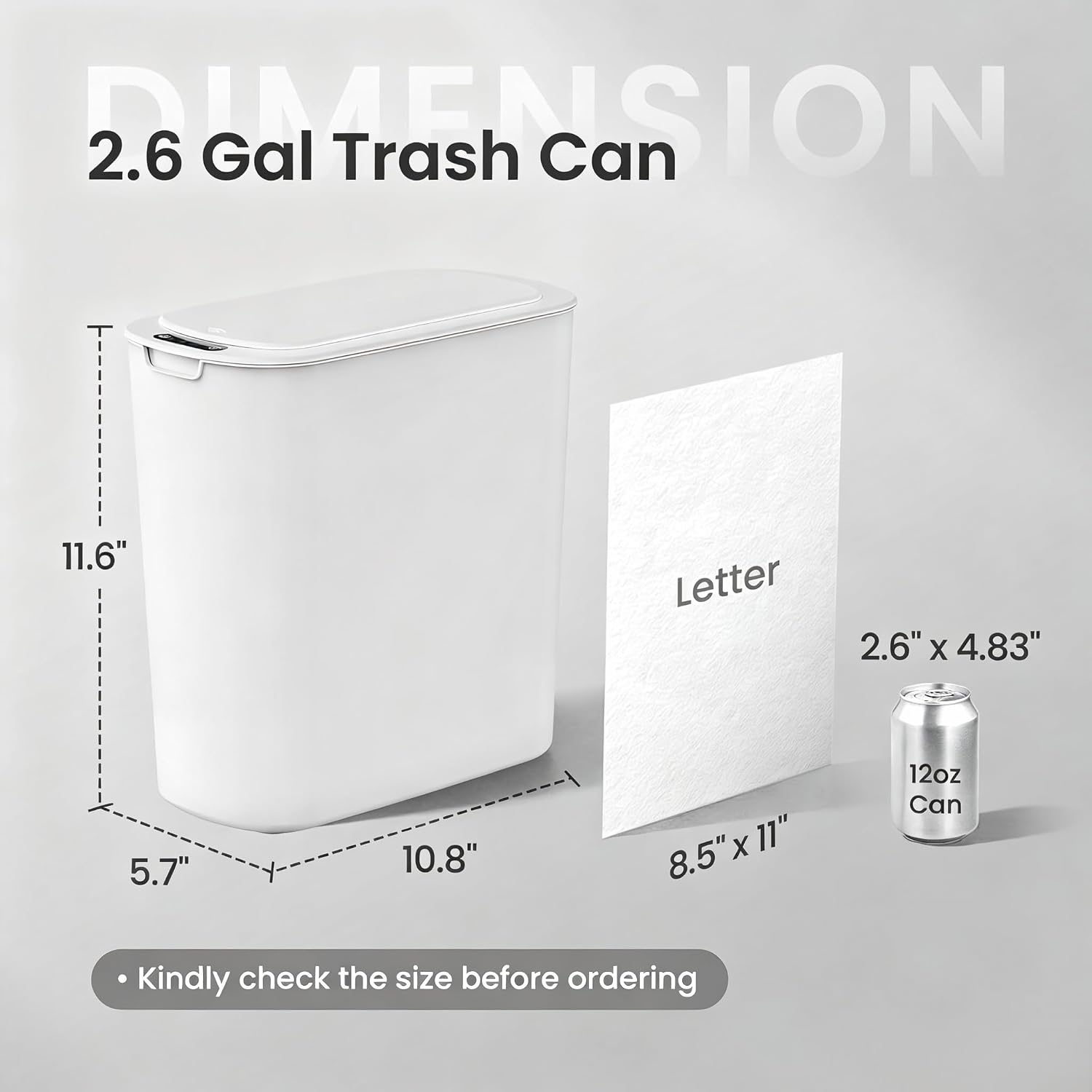 Detalle 2 de Cesun 2.6-Gallon Automatic Bathroom Trash Can with Motion Sensor, White