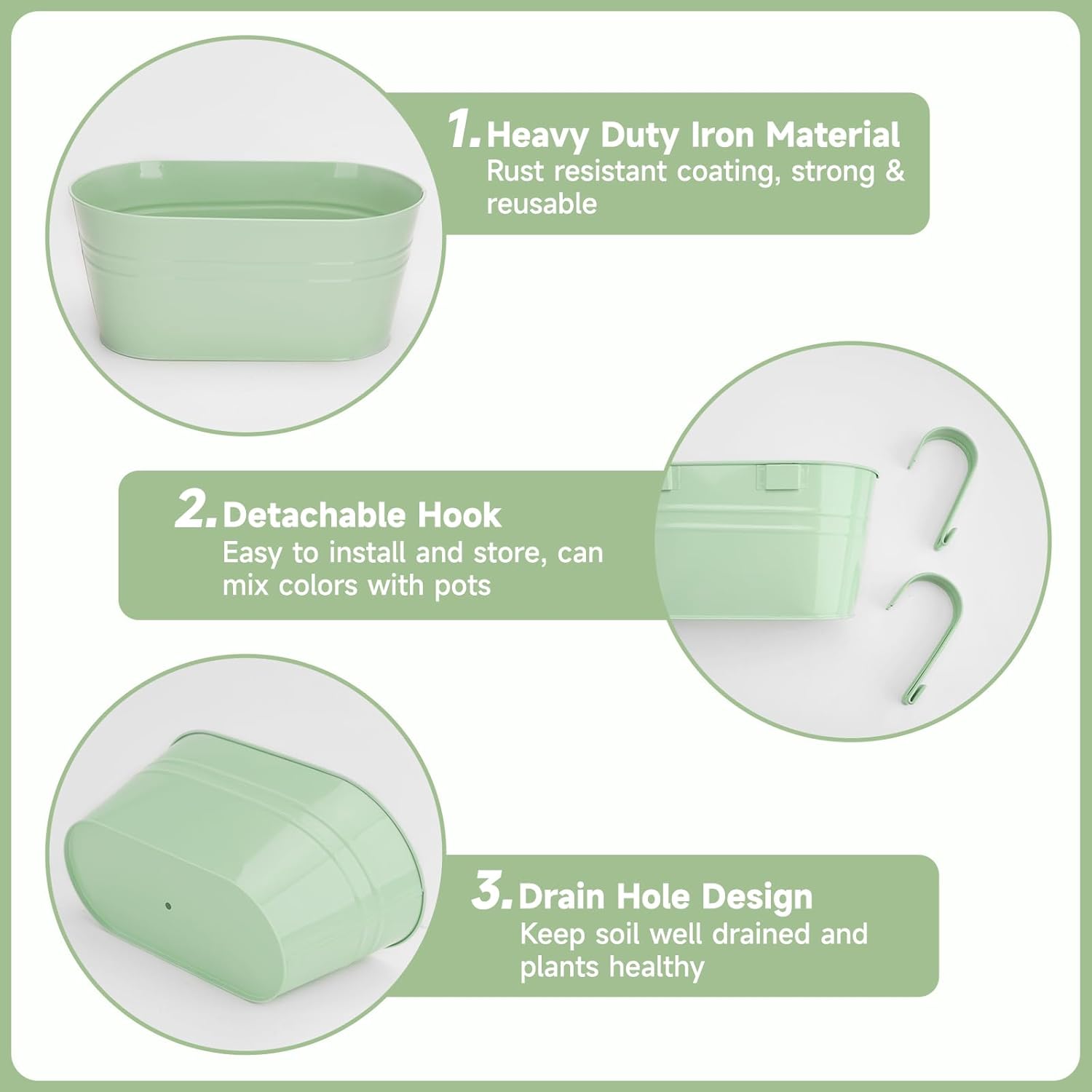 Thumbnail 2 de KINGLAKE 4pc Coloured Metal Hanging Plant Pots with Detachable Hooks (27cm) – Macaron Style