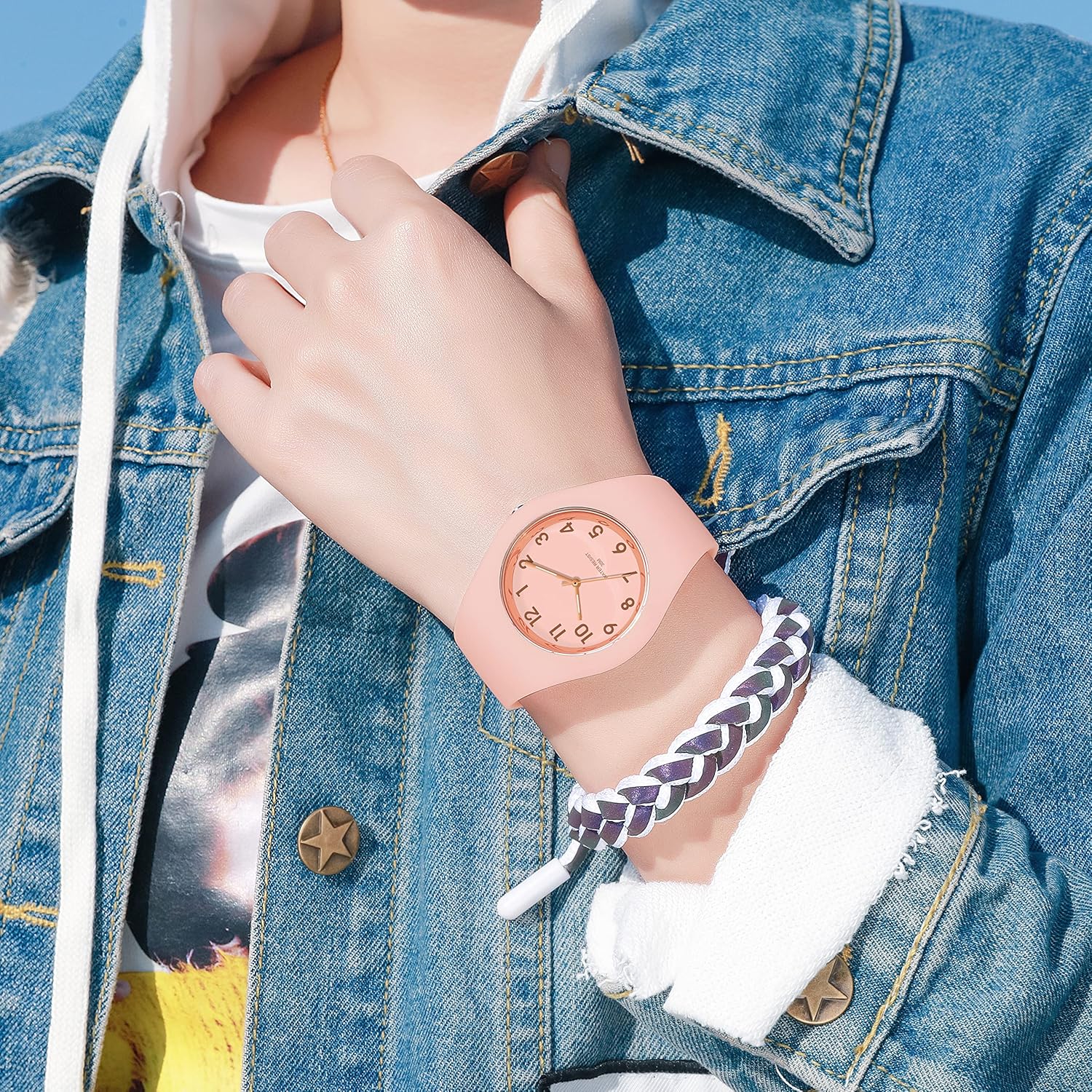 Detalle 2 de findtime Damen Armbanduhr Jelly – Quarz, Silikonarmband, 42 mm, 3ATM, buntes Süßigkeiten-Design