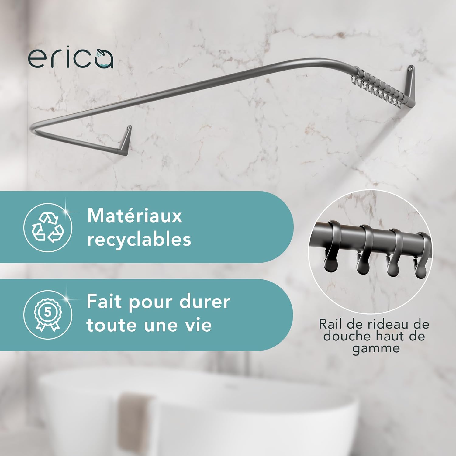 Thumbnail 4 de Barre de douche d’angle en U 70 cm