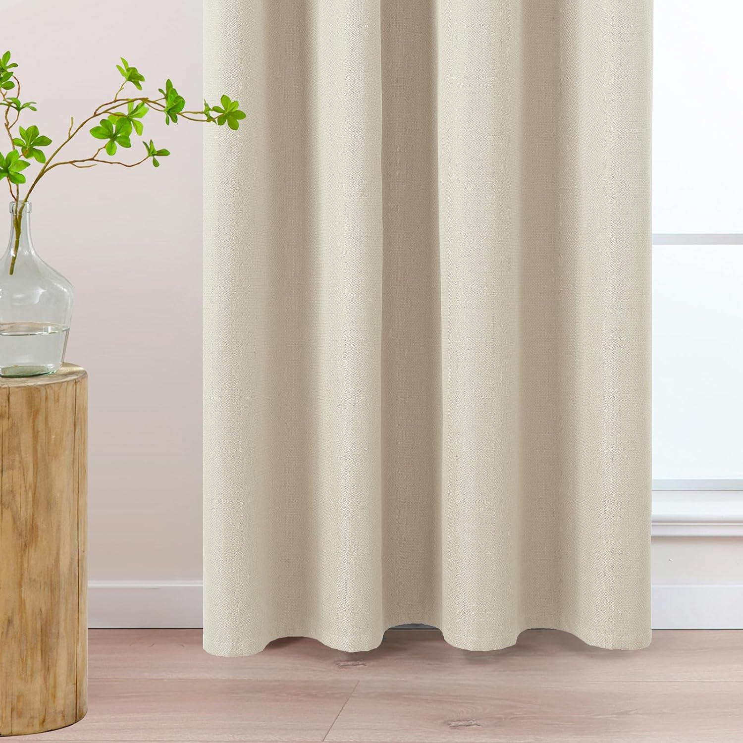 Detalle de L.Z.E Verdunkelungsvorhänge Beige/Creme – 2er Set, 132 cm Breite, Leinenoptik