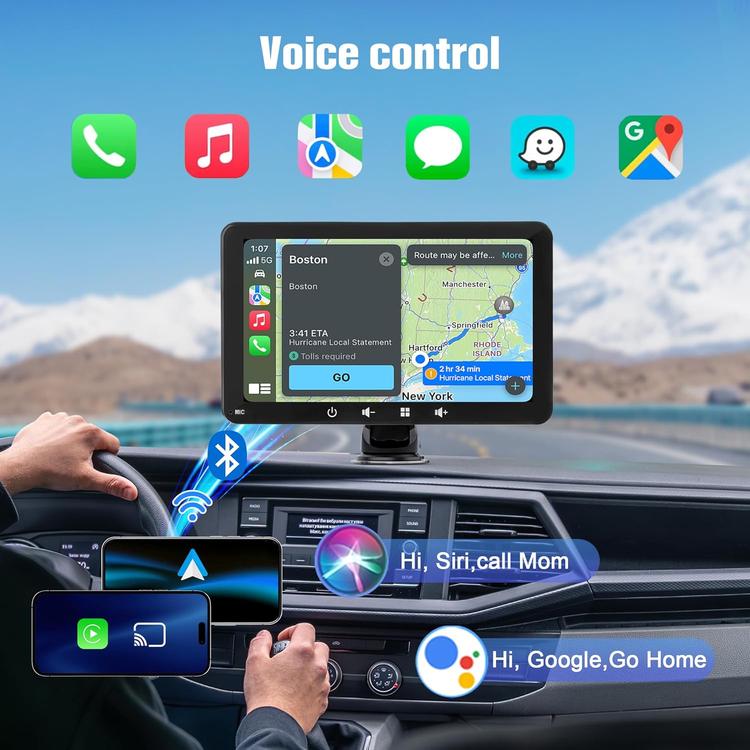 Thumbnail 5 de Alltolink Autolink Wireless Carplay and Android Auto Car Play Screen – 7-Inch Portable Car Tablet with Voice Control
