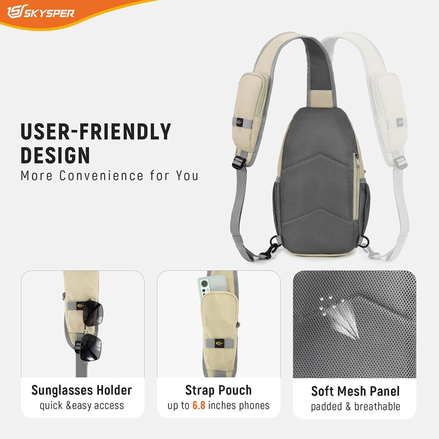 Detalle 2 de SKYSPER Sling Bag RFID Cross Body Recycled Travel Daypack