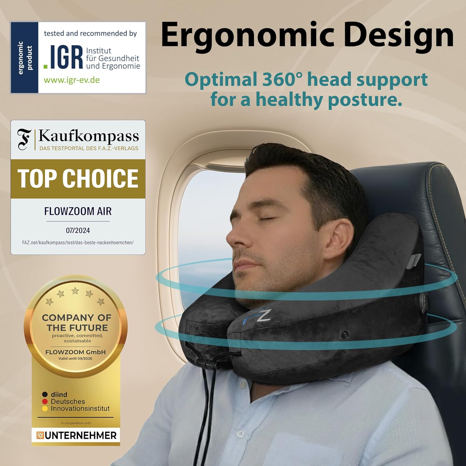 Thumbnail 1 de FLOWZOOM Air Inflatable Travel Neck Pillow Size L