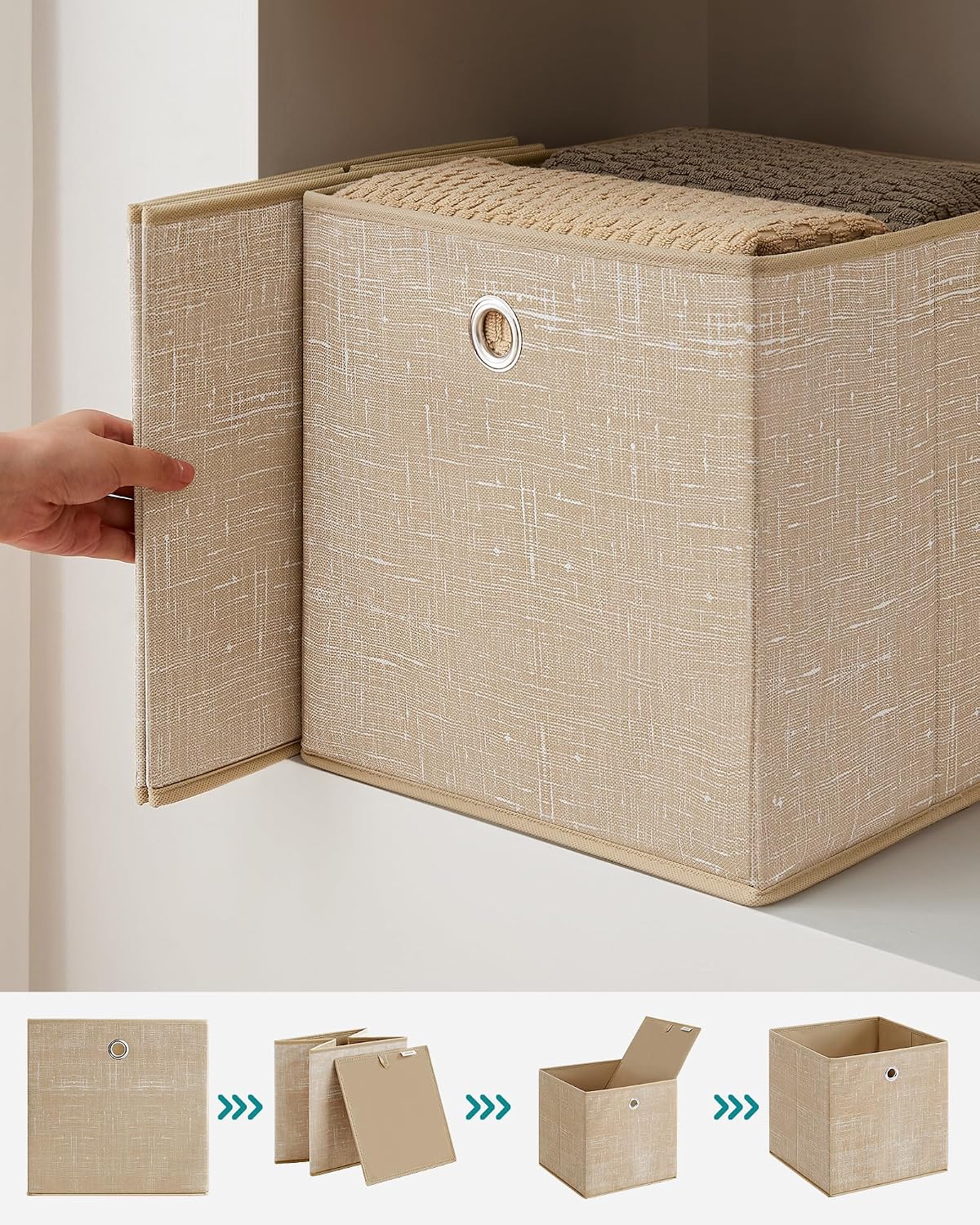 Detalle 2 de SONGMICS RFB006K03 – składane pudełka z uchwytem, 6 szt., 30 × 30 × 30 cm