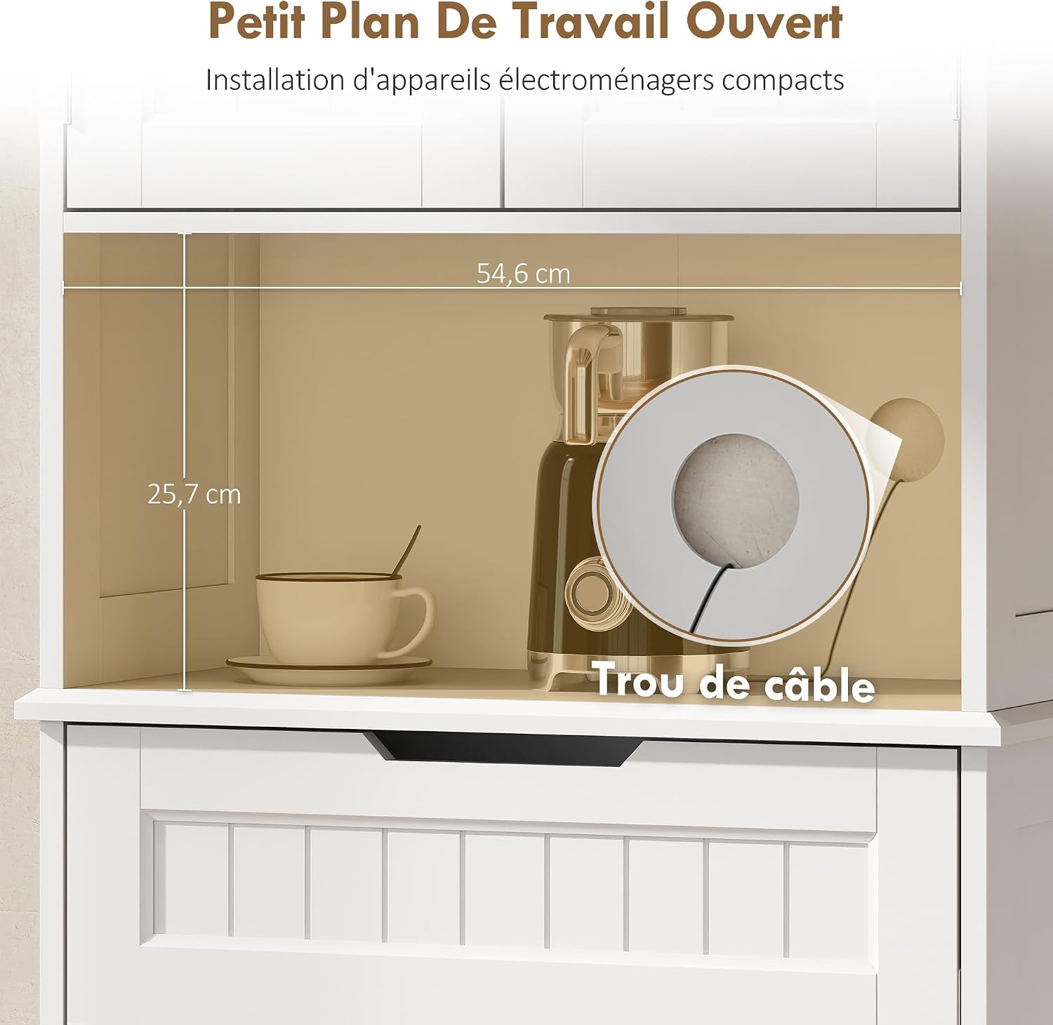 Detalle 1 de HOMCOM Buffet Haut Cuisine Blanc 60x30x172