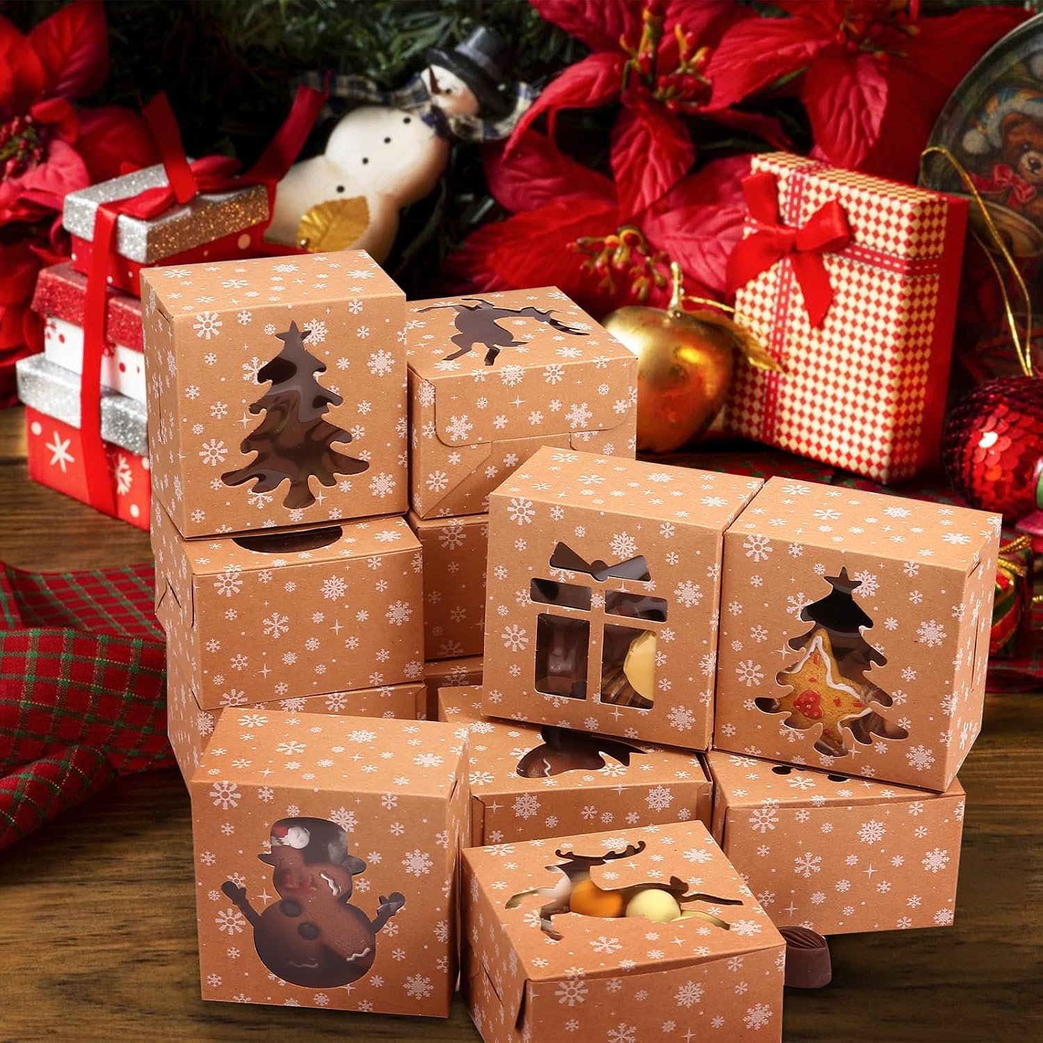 Thumbnail 6 de Naler 18-Piece Christmas Cookie Boxes with Kraft Paper and Clear PVC Windows