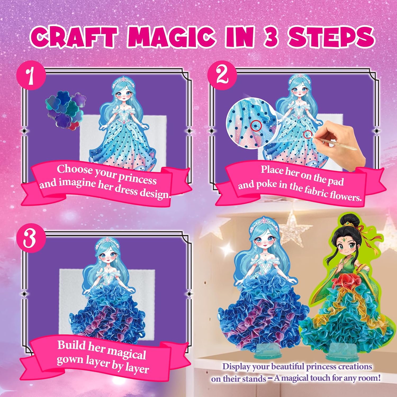 Thumbnail 6 de TwinkleCharm Princess Flower Craft Kit – 6 Named Princesses with 800+ Fabric Flowers
