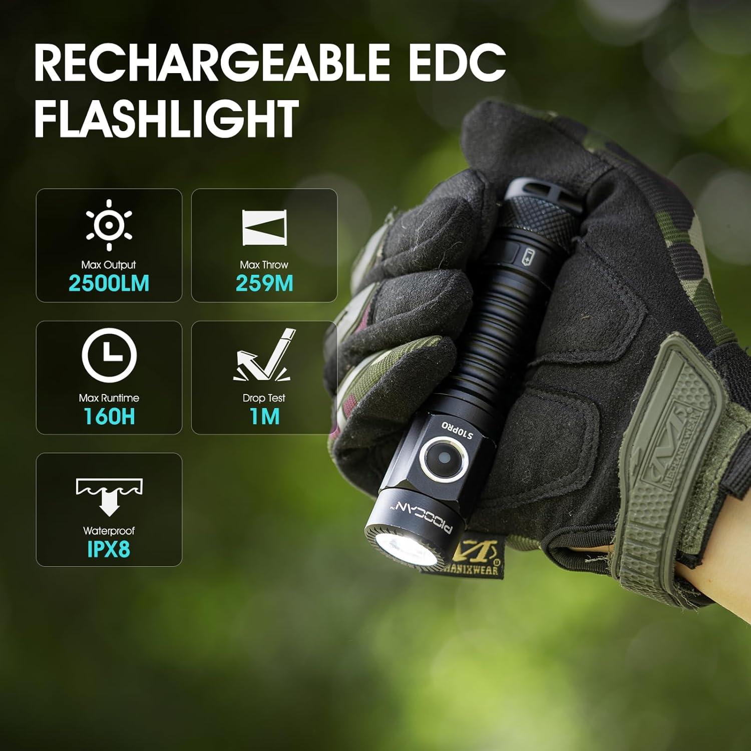 Detalle de Rechargeable LED Torch 2500 Lumens: Magnetic Super Bright Pocket Torch