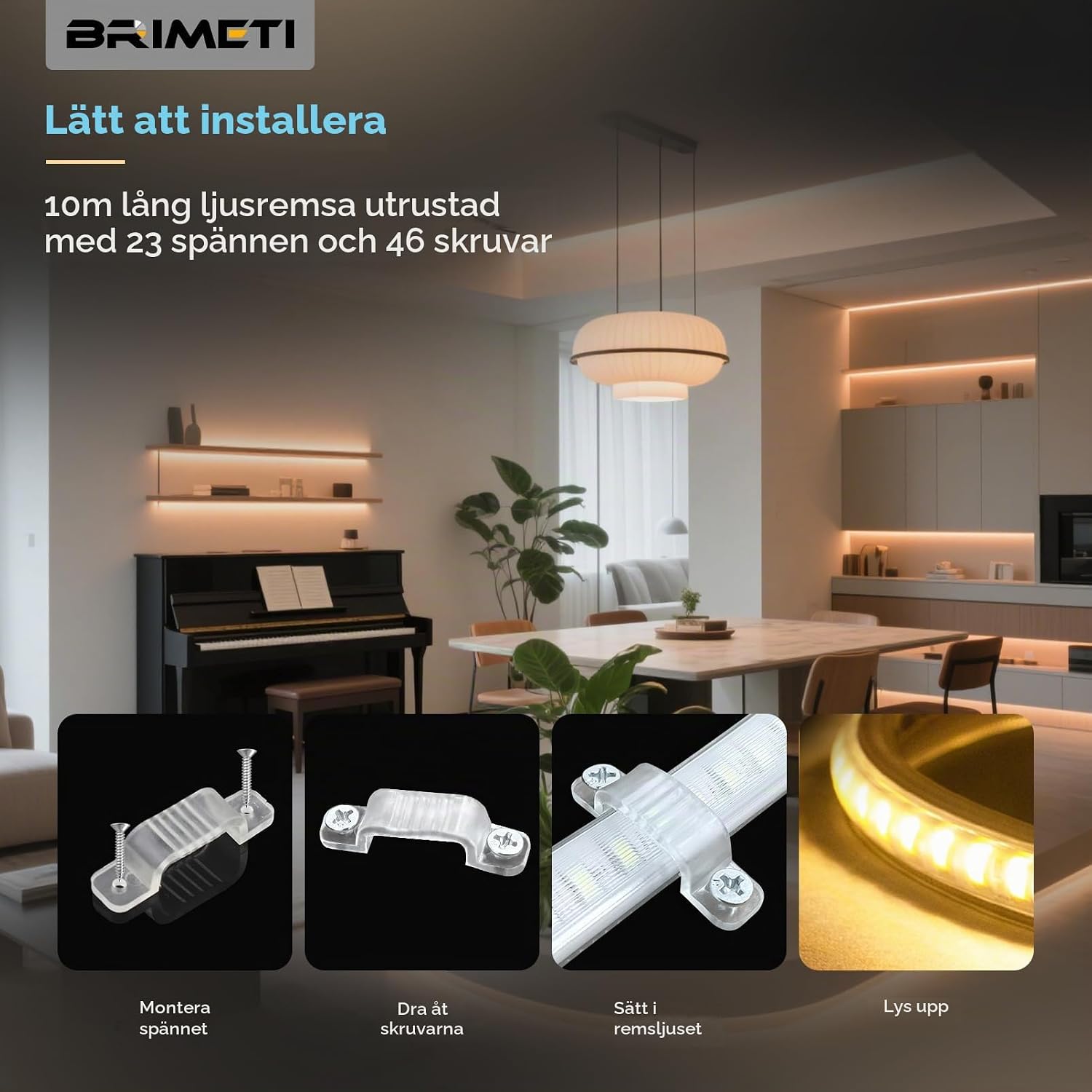 Detalle 2 de BRIMETI LED-list 10 m, neutralvit 4000 K, IP65 och 145 LED/m