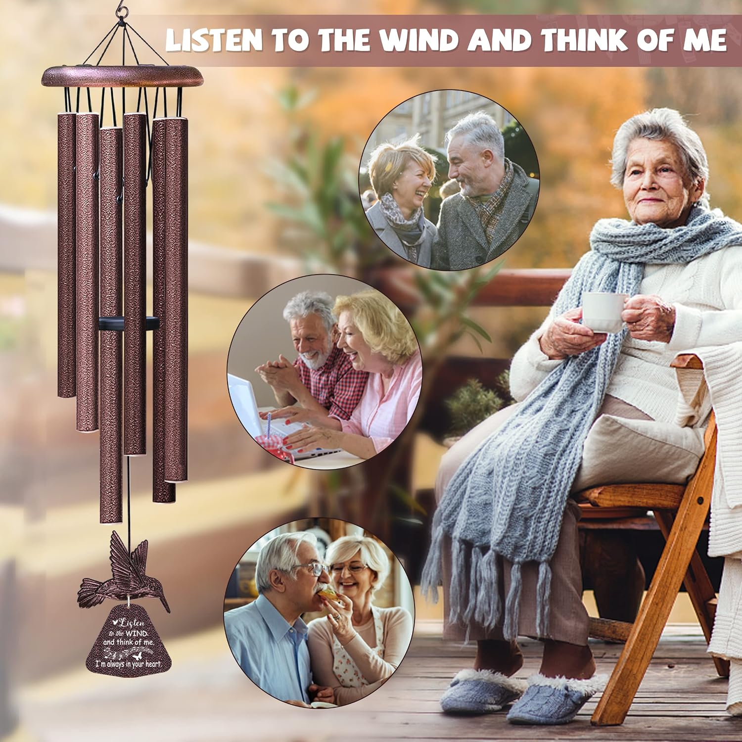 Detalle 1 de Synhonty A01 Memorial Wind Chime with Hummingbird, 32-Inch Aluminum Tubes
