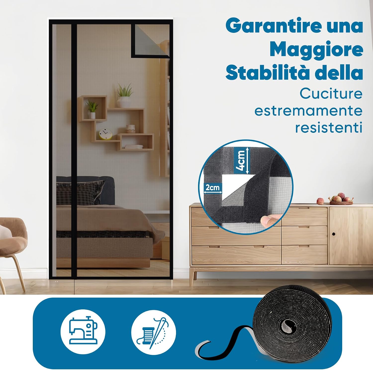 Detalle de Sekey zanzariera magnetica per porta con apertura laterale anti-gatto 110x220 cm, nero