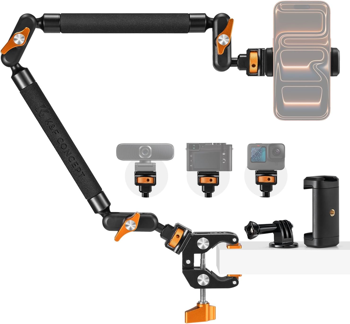 K&F CONCEPT Magic Arm Kit 22" con Morsetto: braccio magico per telefono, action cam, luci LED e microfono