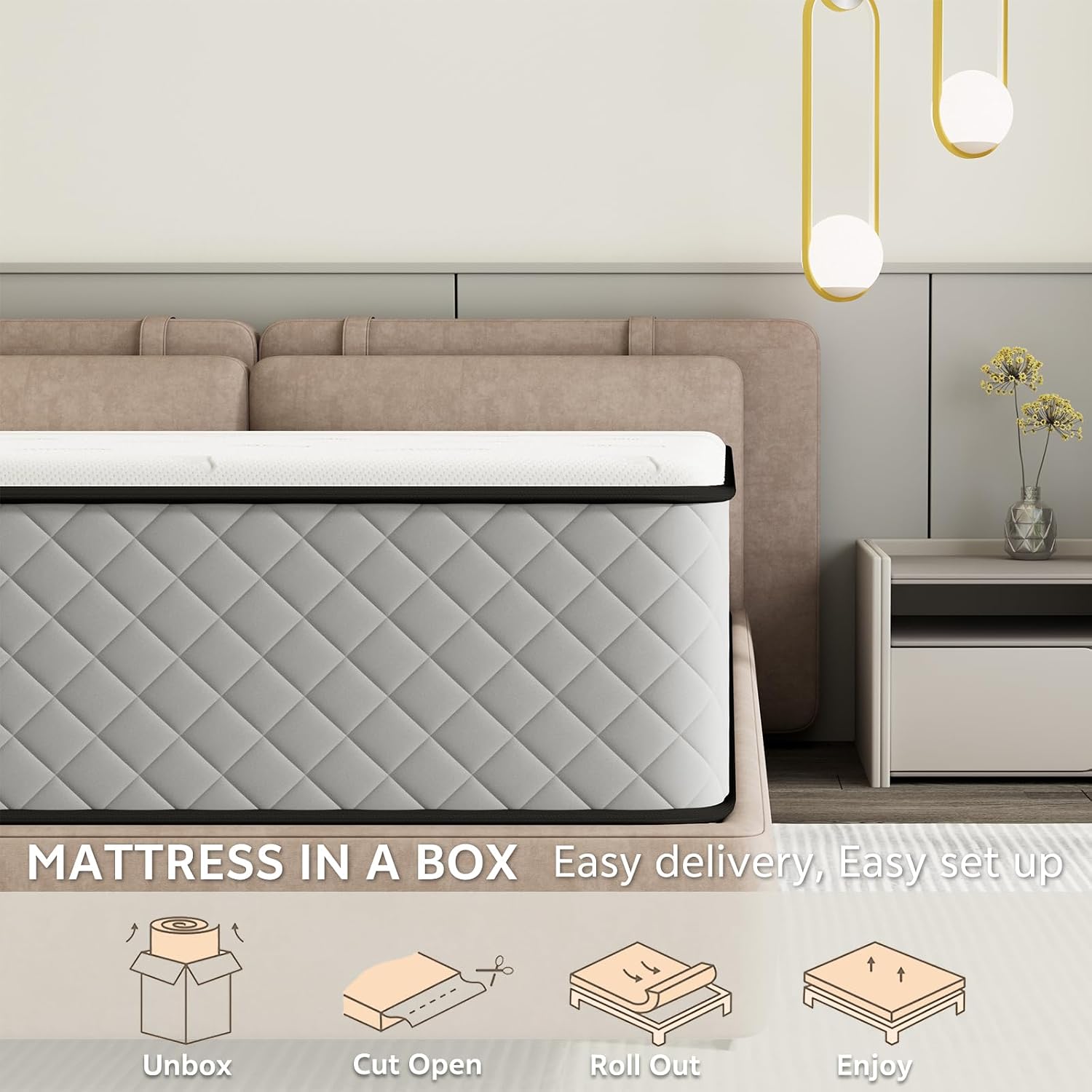 Detalle de Swbvs BG 12QU-CA Queen Hybrid Mattress, 12-Inch Memory Foam, Pillow Top