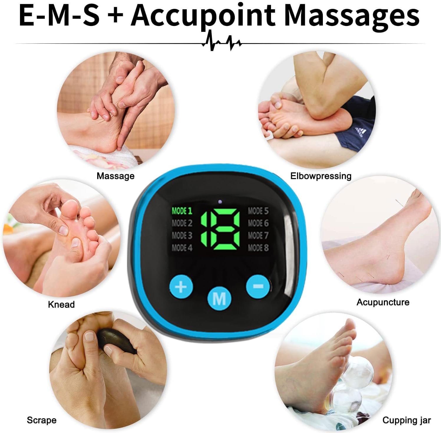 Detalle de HENESE EMS Massaggio piedi: massaggiatore portatile con 8 modalità e 19 intensità per stimolare la circolazione e alleviare il dolore