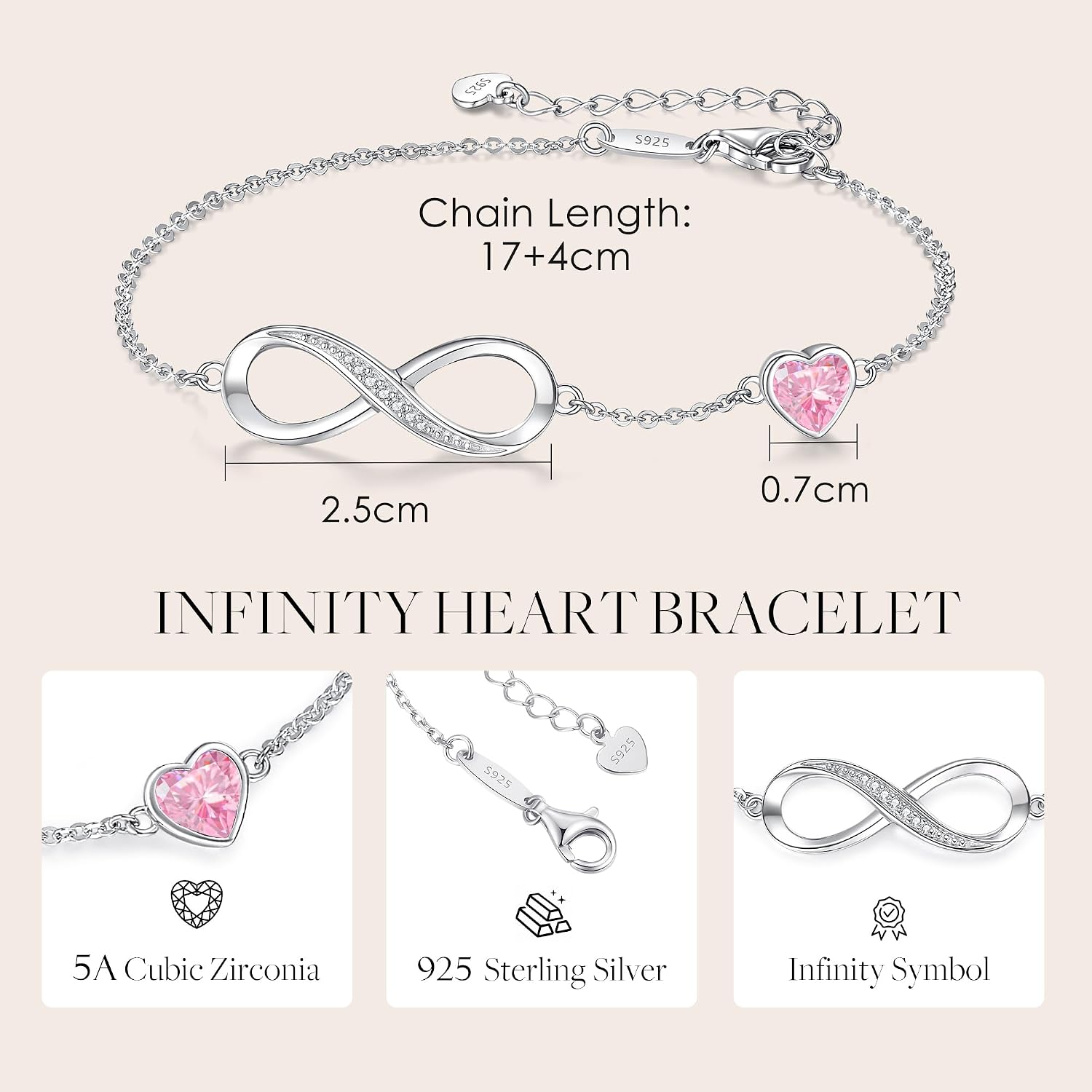 Thumbnail 4 de CDE Infinity Heart Birthstone Bracelet 925 Silver