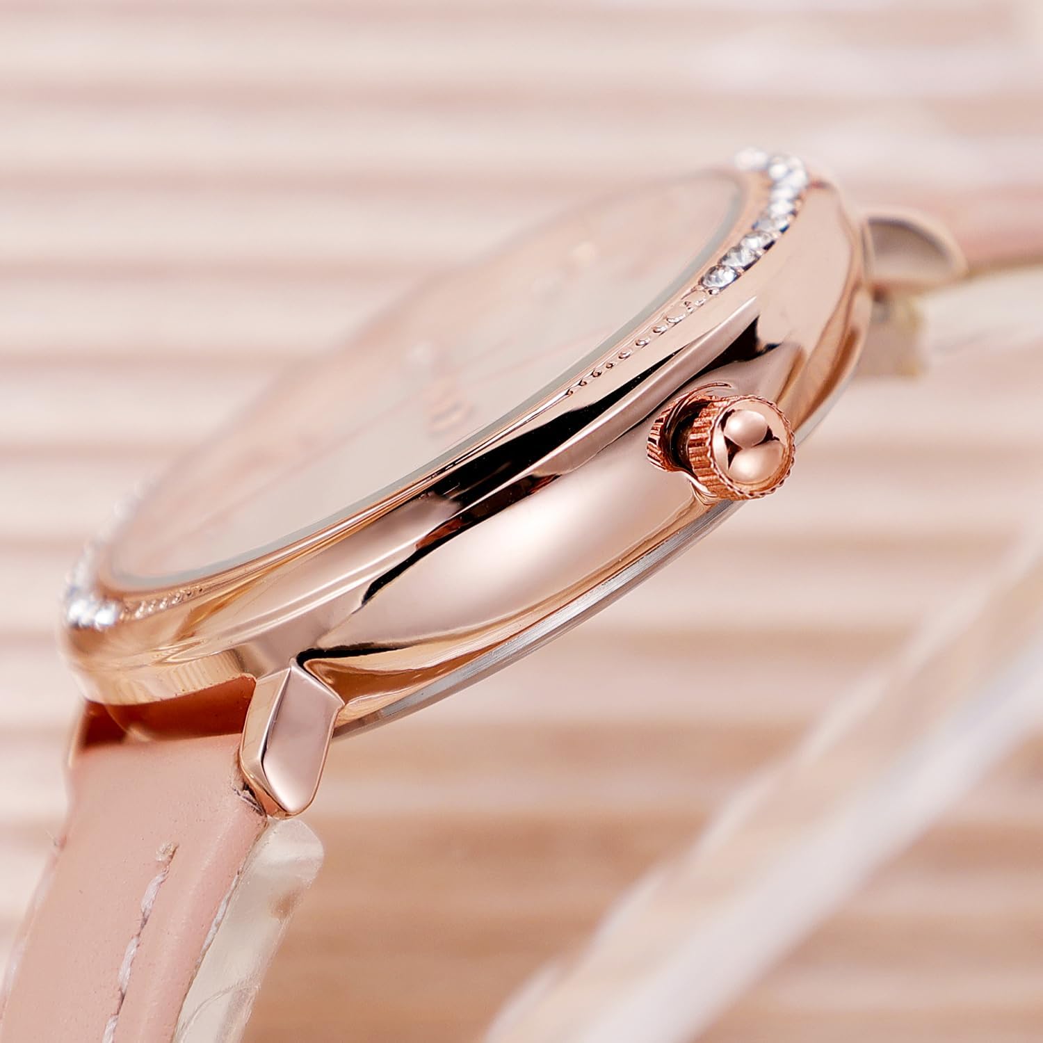 Thumbnail 2 de NUOVO Damen Uhren Rosa – Quarzuhr mit Lederband, 30 m wasserdicht, analog