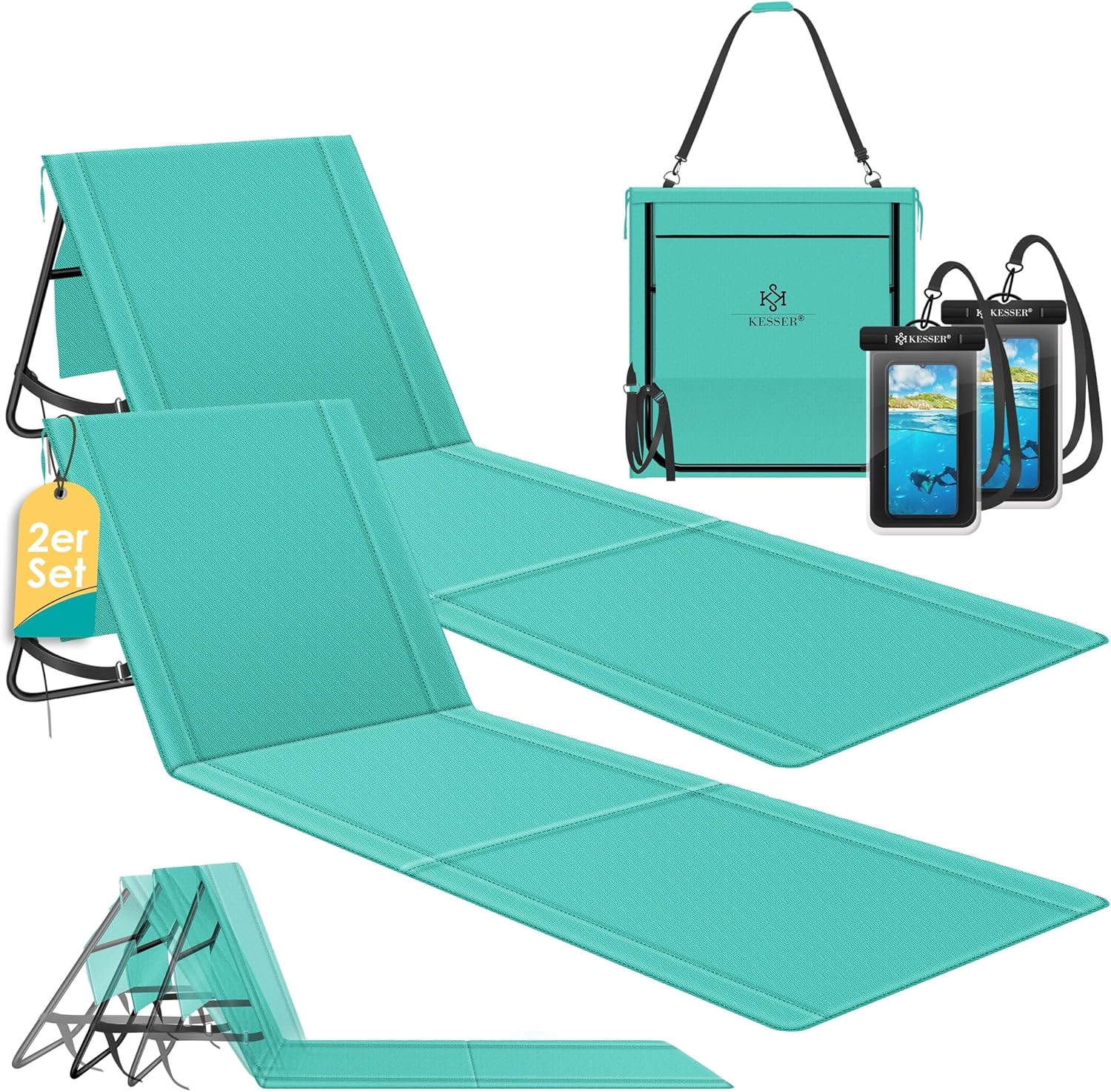 KESSER 2er Set Strandmatte klappbar mit Verstellbarer Rückenlehne – belastbar bis 130 kg