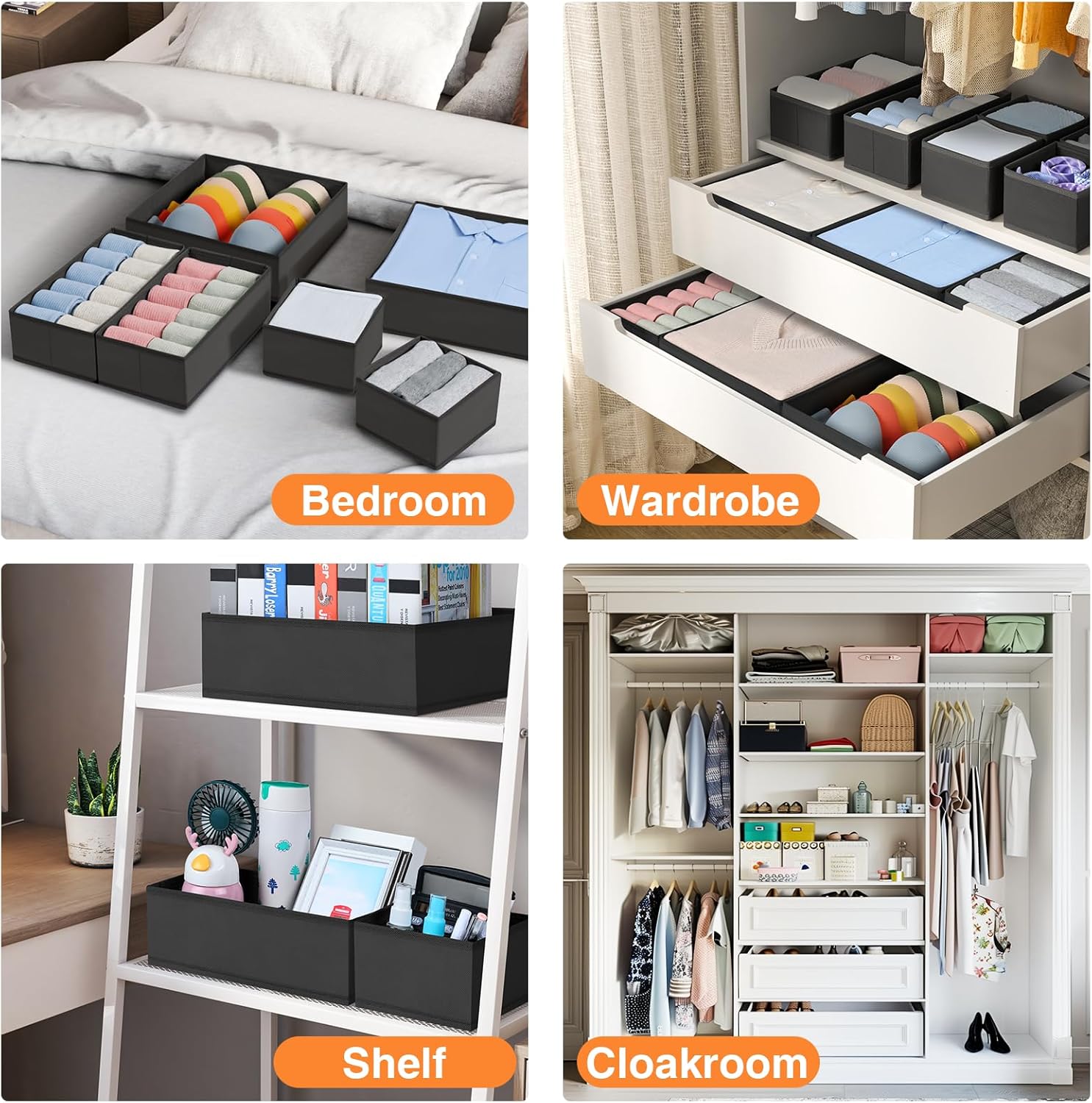 Thumbnail 4 de DIMJ Undewear Drawer Organiser Dividers – 4 Pcs (2 sizes), Foldable Fabric Wardrobe Storage for Bedroom, Wardrobe, Closet and Shelf in Black