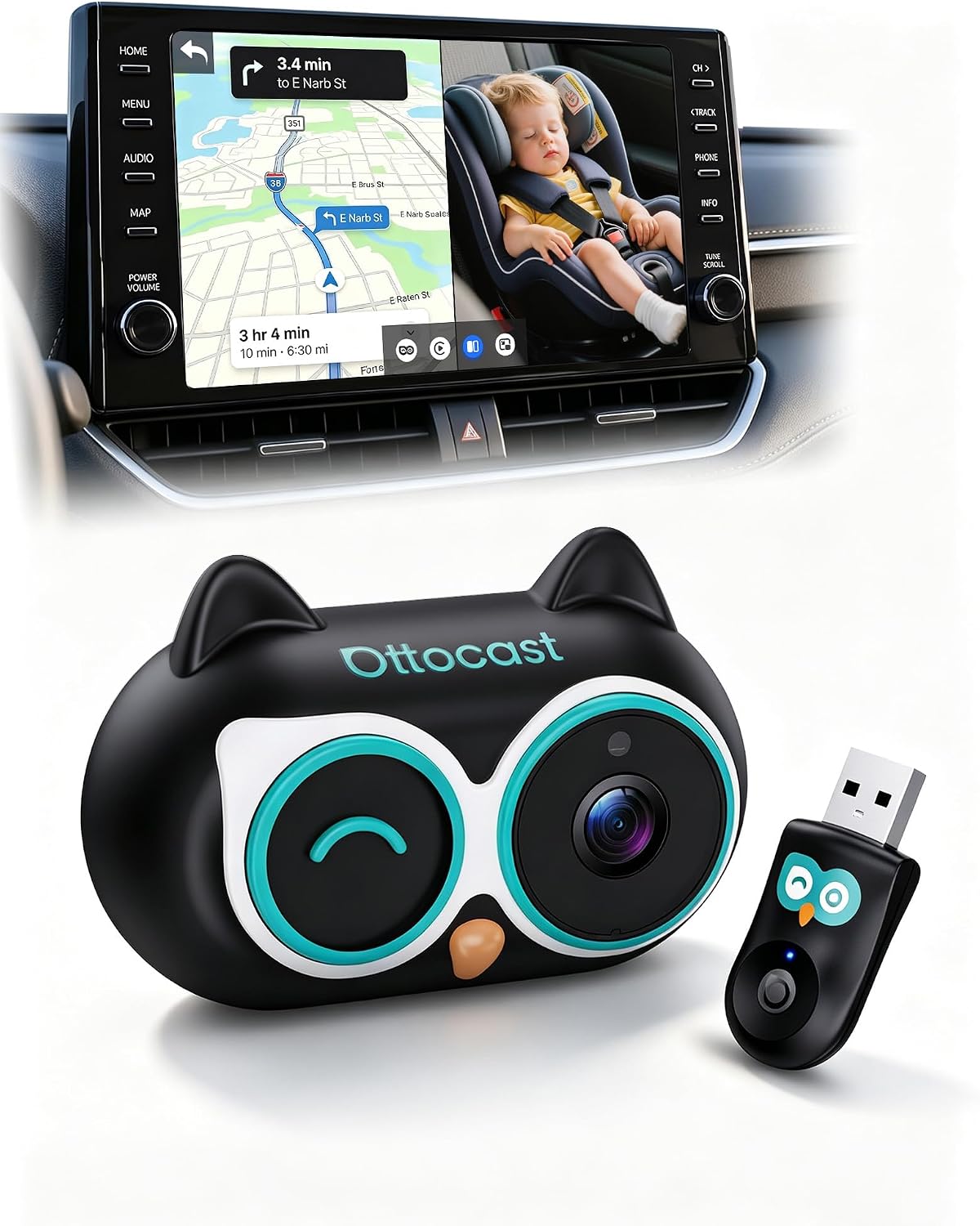 Detalle de OTTOCAST Baby Car Camera for Wired CarPlay, 1080p, 150° View