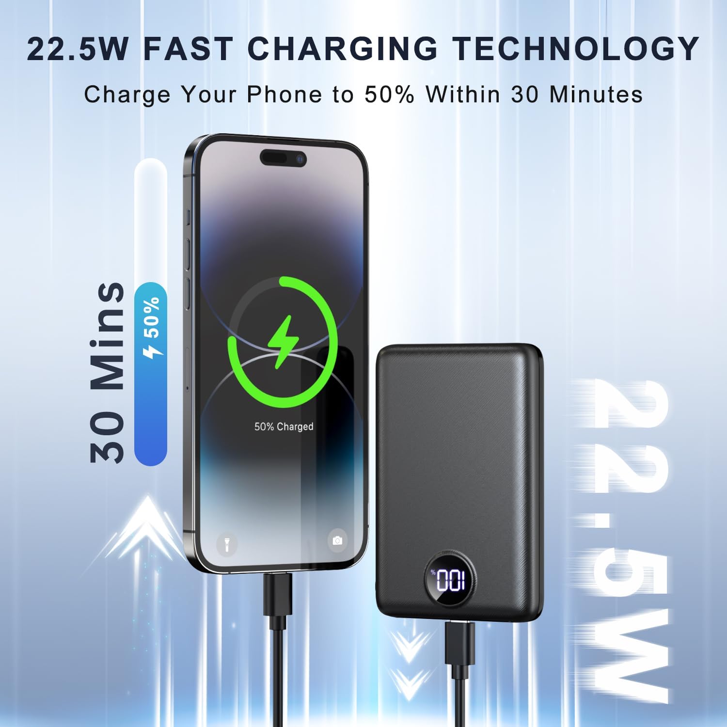 Detalle de Power Bank 10000mAh 22.5W Fast Charging with LED Display – Portable USB-C PD/QC Power Pack