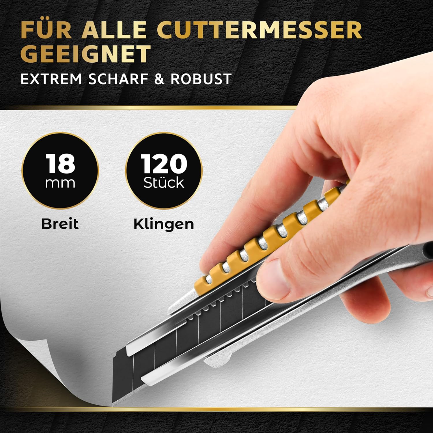Detalle 2 de KRAFTFELS 120x Profi Cuttermesser Klingen 18 mm (18mm Ersatzklingen, Abbrechklingen aus Carbonstahl)