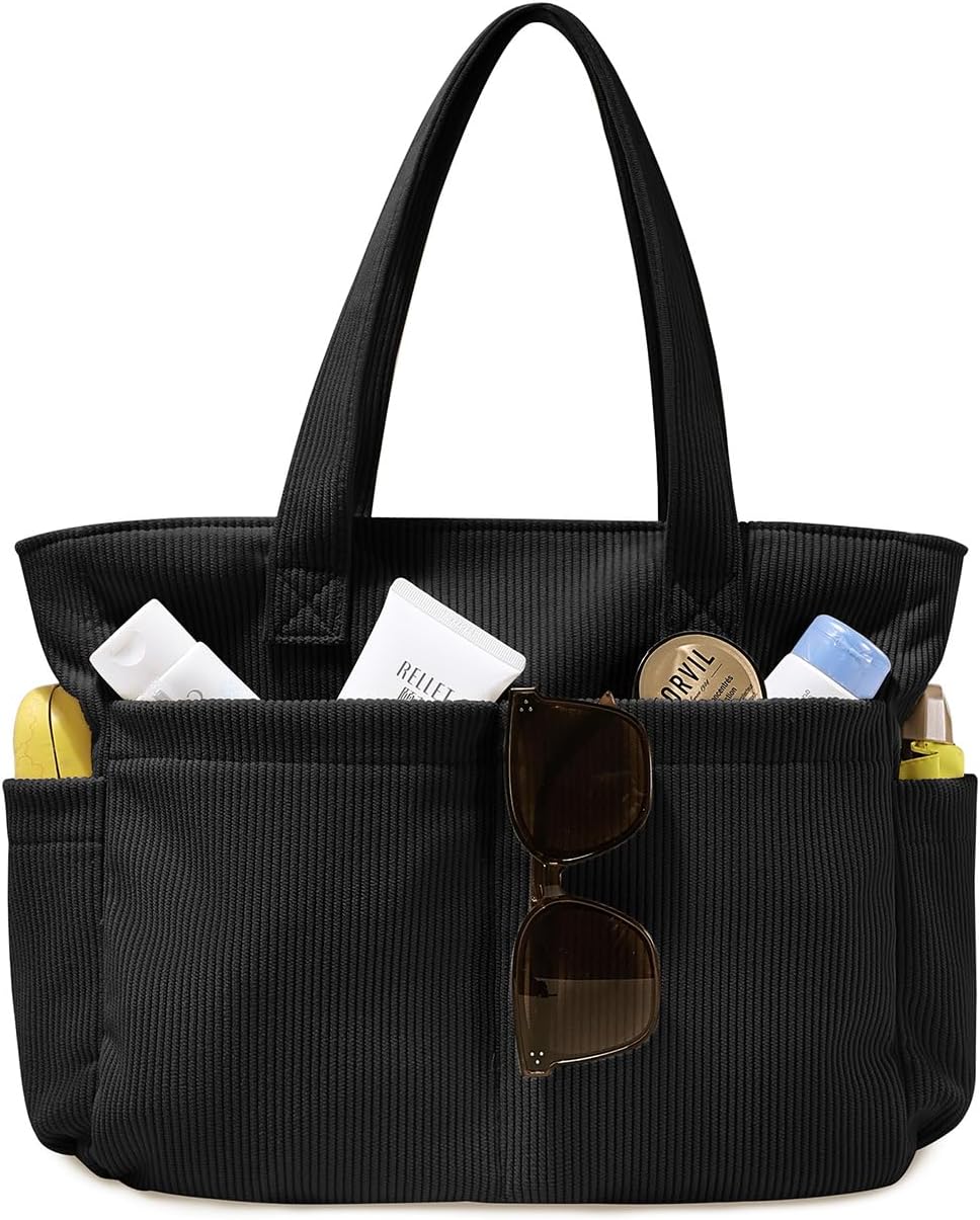 Detalle de LOTEZAVA Cordtasche Damen – Große Strandtasche mit Reißverschluss und Mehrfachtaschen