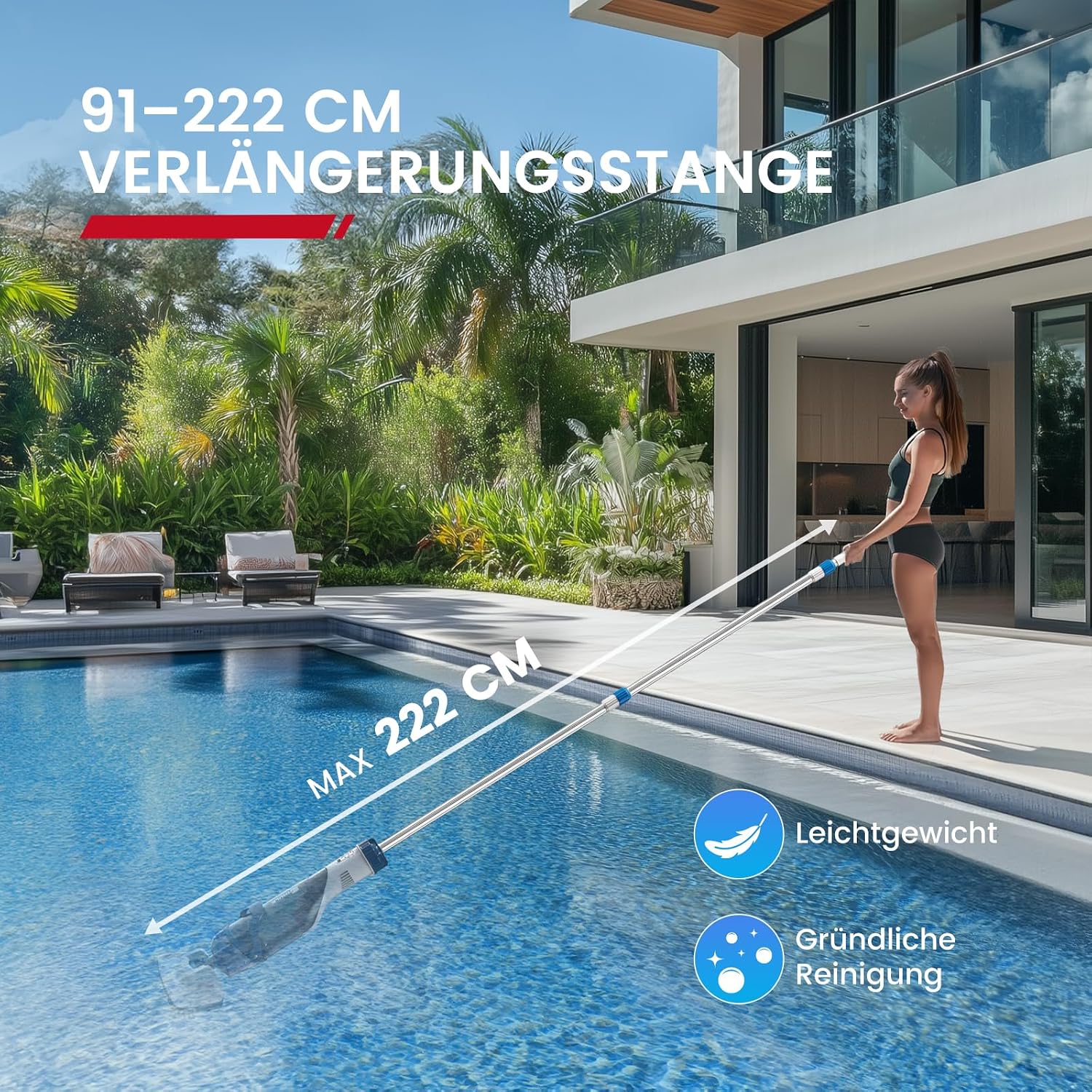 Detalle de ENHULK Poolsauger Akku PC18 – leistungsstarker Akku-Poolreiniger mit 34 cm Kopf