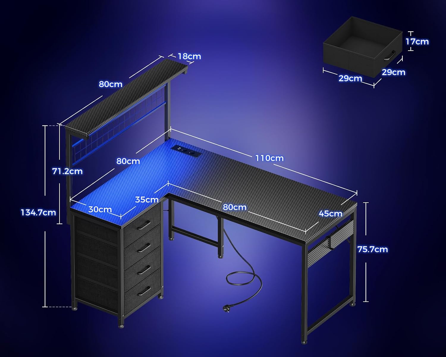 Detalle de Coleshome Escritorio Gaming 130x100 LED