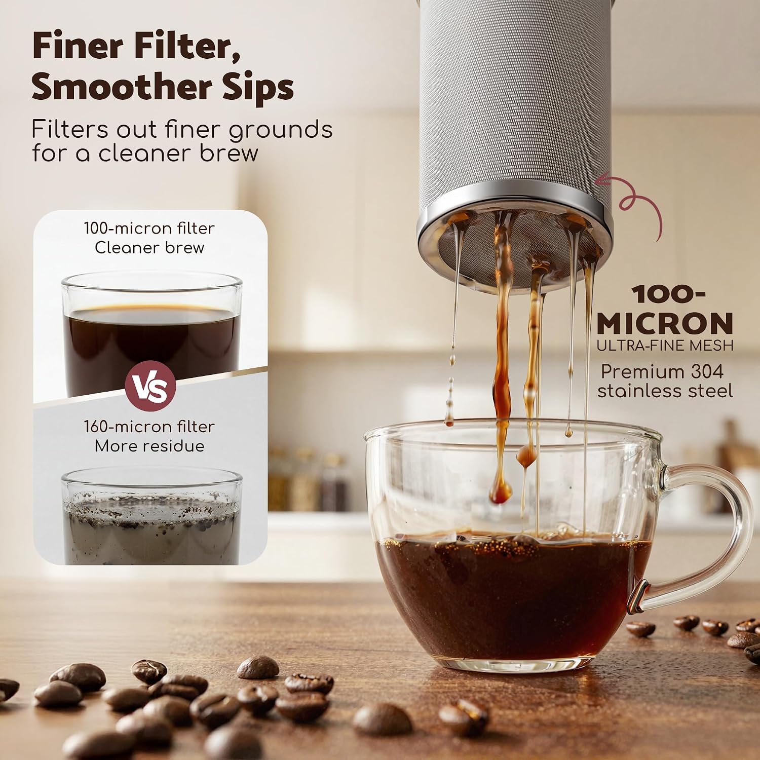 Detalle de JunVpic 64oz Cold Brew Pitcher with Ultra-Fine Stainless Steel Filter
