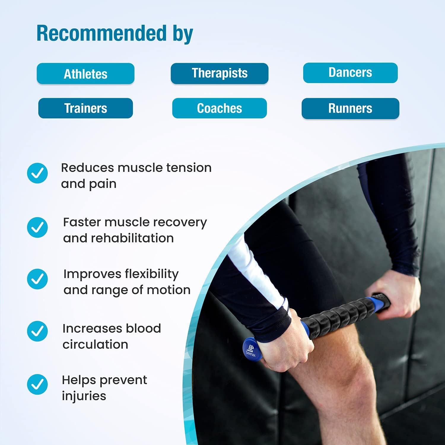 Detalle de Beenax Muscle Therapy Massage Stick: 360° Tension Reduction for Deep Tissue Release