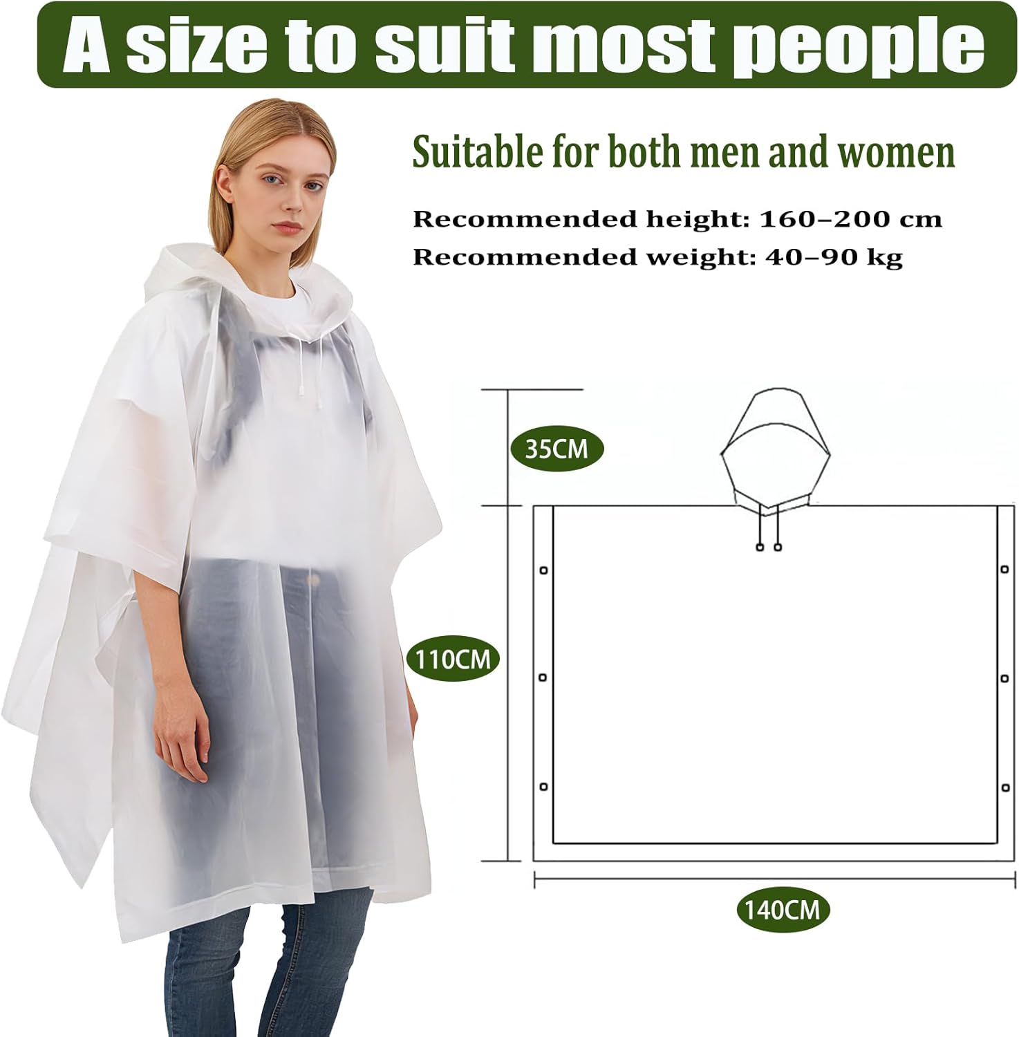 Thumbnail 2 de Yixker 2 Pack Rain Ponchos for Women & Men – EVA Waterproof with Hoods
