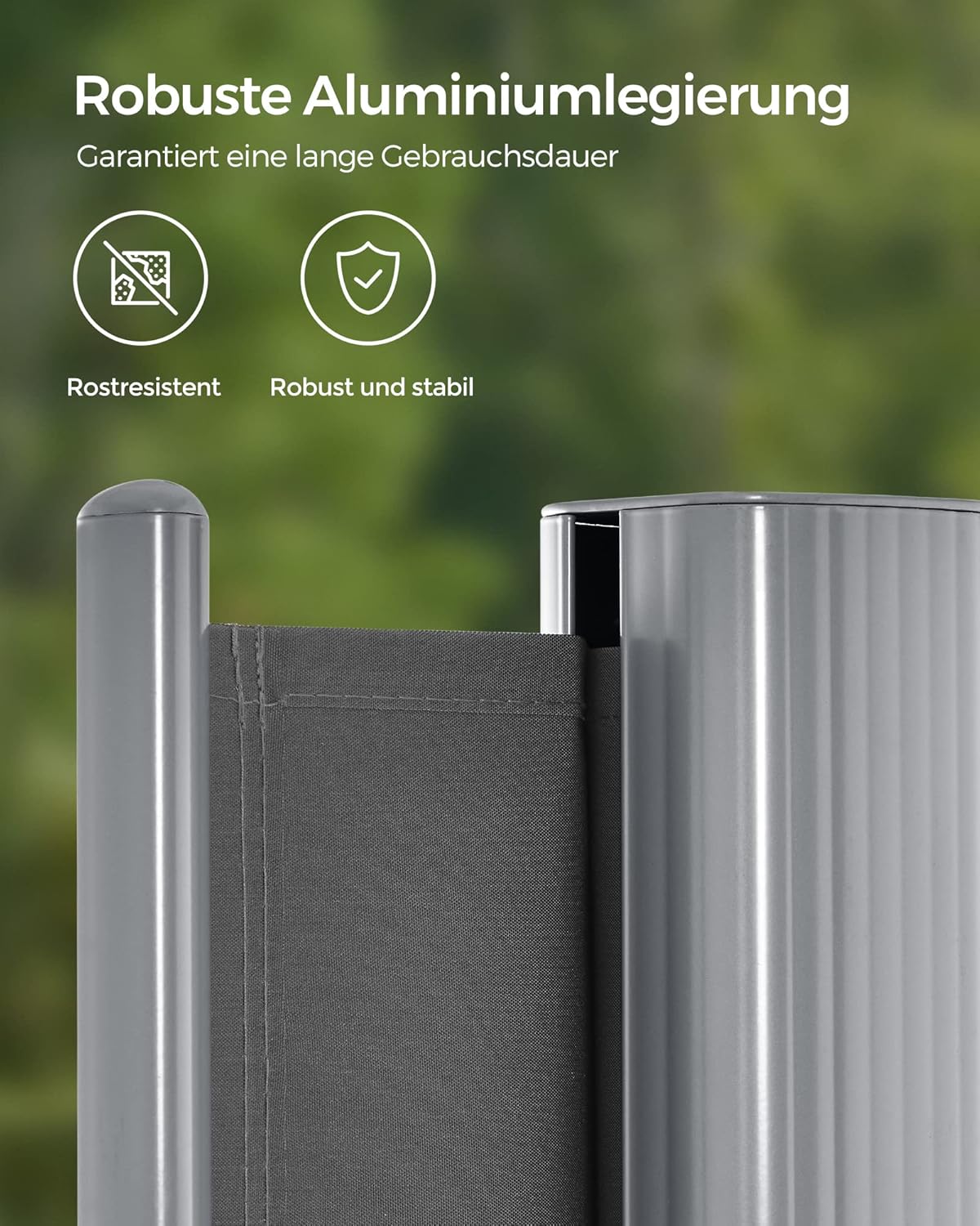 Detalle de SONGMICS Alu-Seitenmarkise GSA184G – ausziehbar, 180 x 400 cm, blickdichtes Sonnenschutz-System aus Aluminium