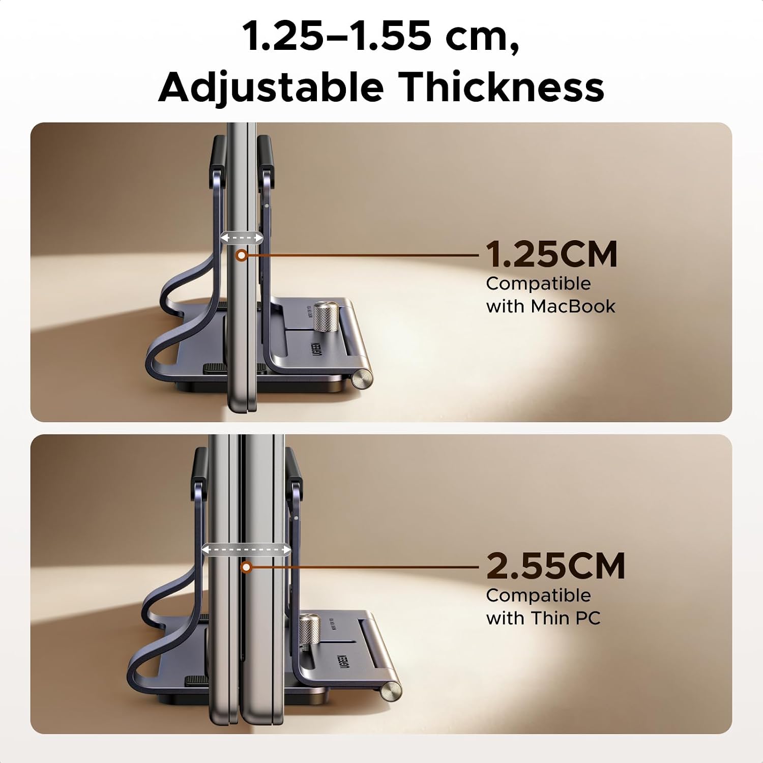 Detalle 2 de UGREEN 95207 2-in-1 Vertical Laptop Stand, Foldable Aluminium, 13–16-inch