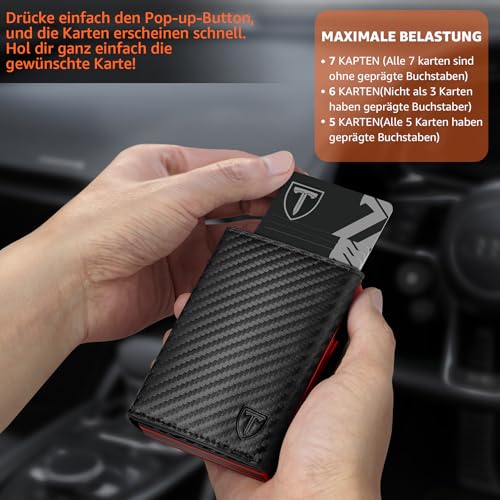 Detalle de TEEHON Geldbörse Herren – Slim Wallet mit Münzfach, RFID-Schutz und Pop-up Kartenfach