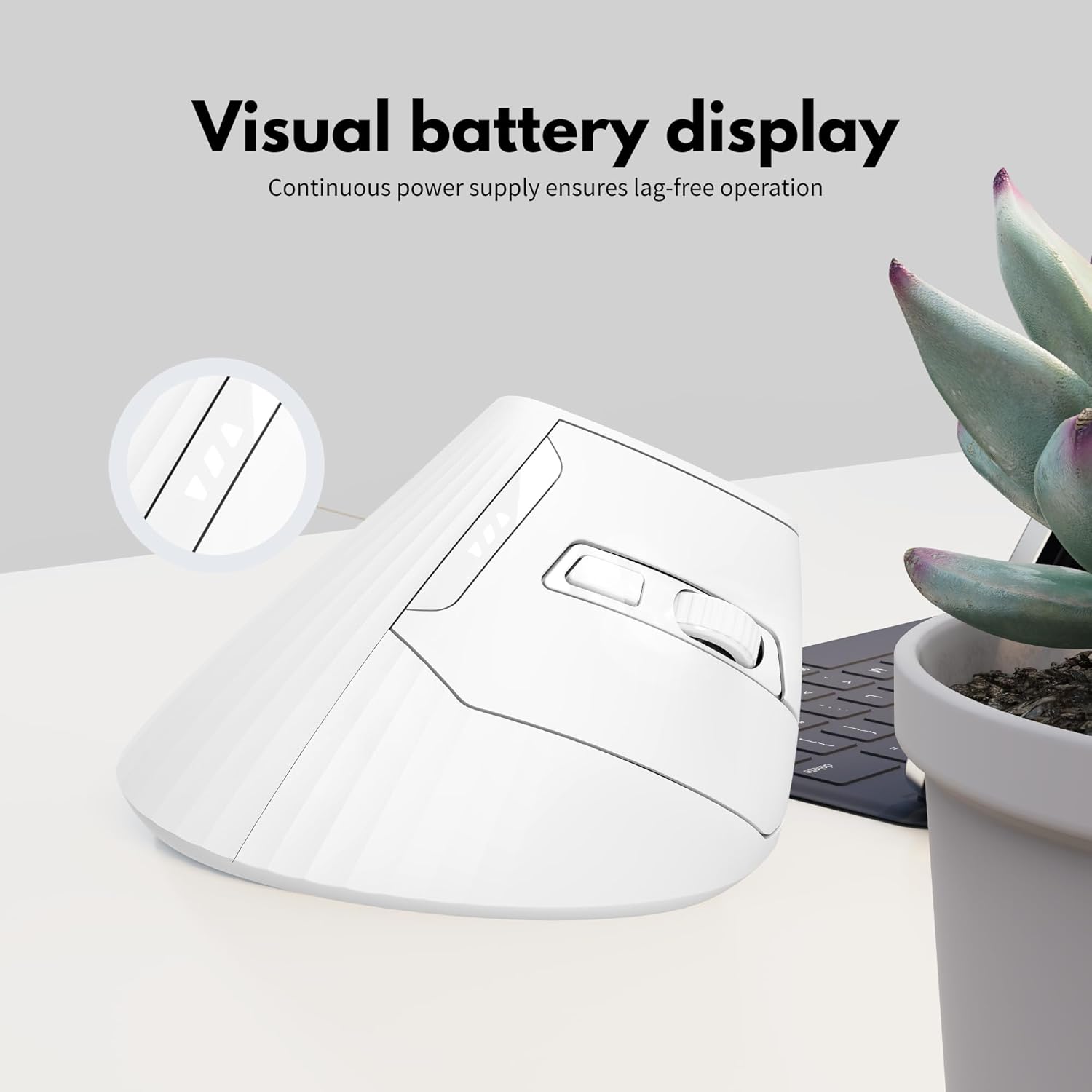 Detalle de Uineer 2.4G Rechargeable Vertical Wireless Mouse — 59° Ergonomic Design for RSI Comfort