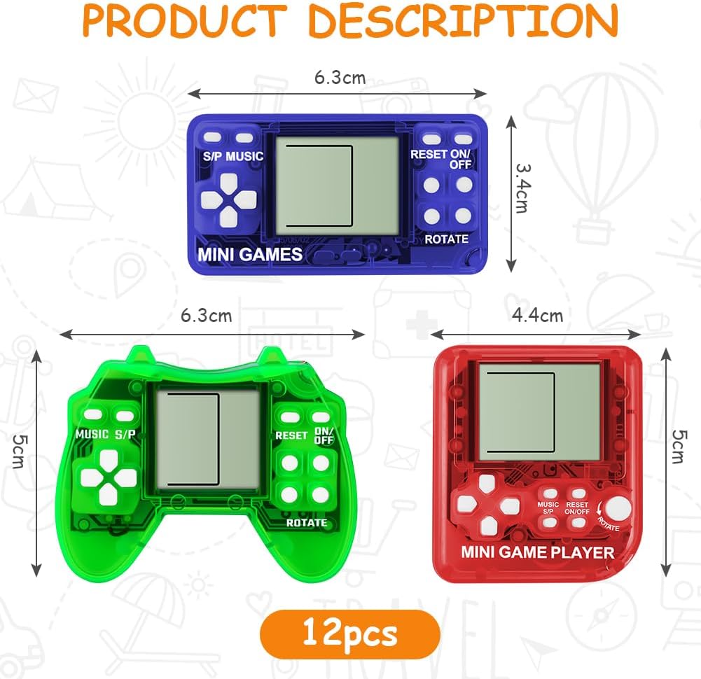 Thumbnail 1 de Vicloon 12Pcs Video Game Party Bag Fillers – Retro Handheld Keychains for Kids