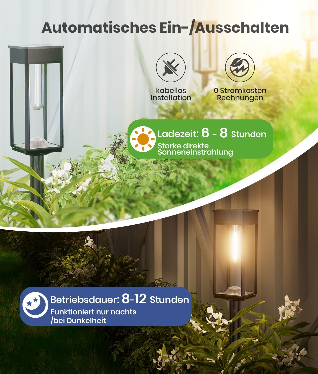 Detalle de Solarlampen Außen Garten – 4er-Set Solar-Gartenleuchten mit warmweißem Licht und IP65