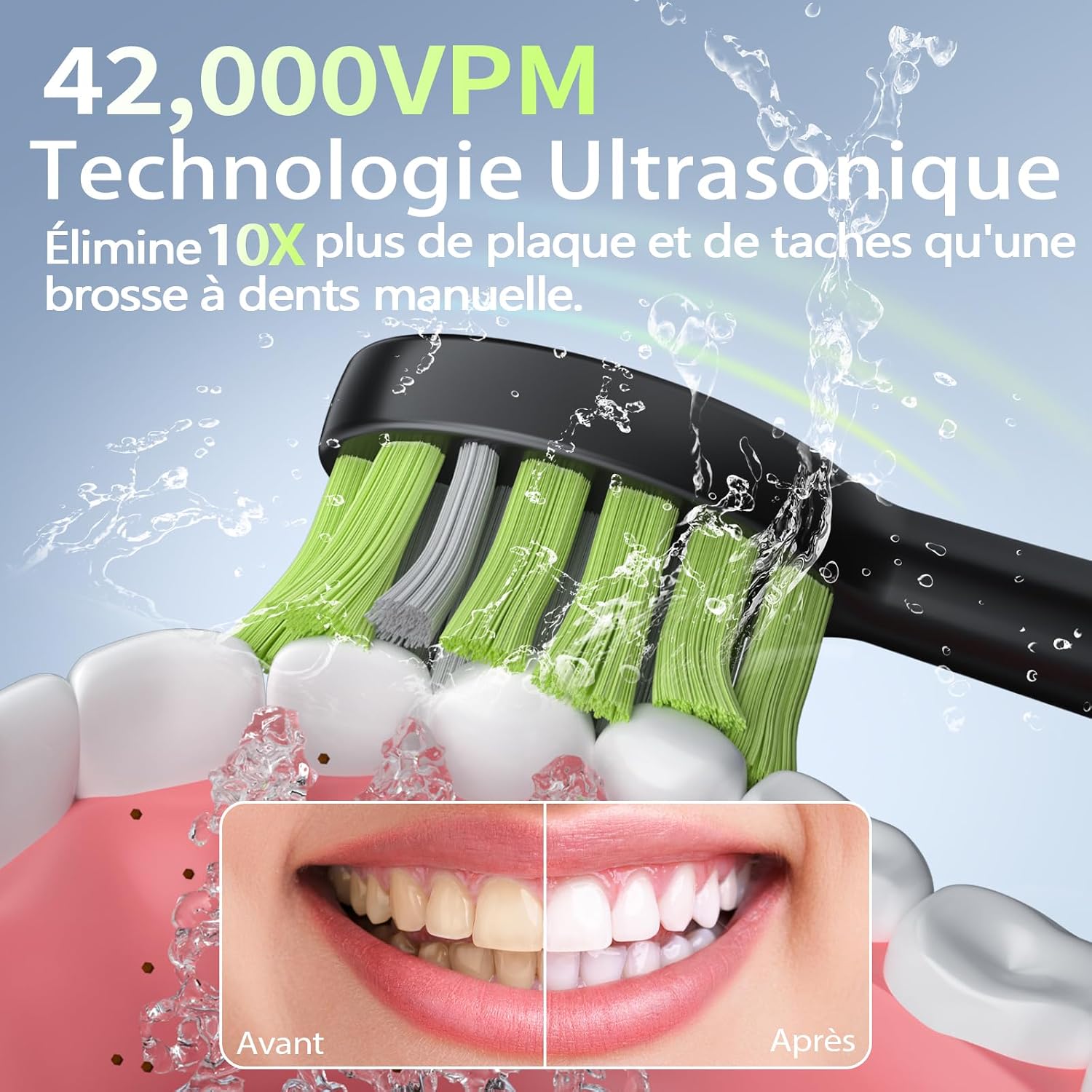 Detalle 2 de OasiSmile Brosse à Dents Électrique Soniques pour Adultes — 5 modes, autonomie 100 jours, 6 têtes incluses