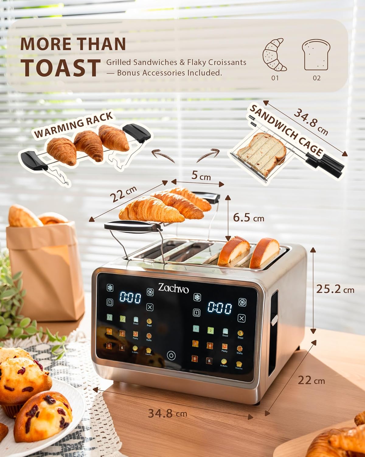 Detalle 2 de ZACHVO 4 Slice Toaster 1.45" slots