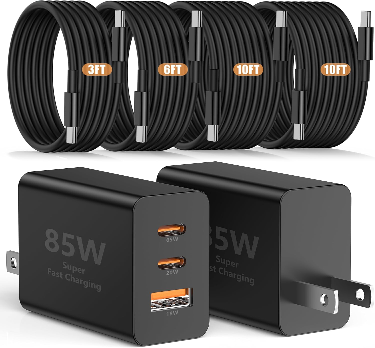 Detalle de Susnwere DP-A127G65 3-Port USB-C Wall Charger, 2-Pack with Cables