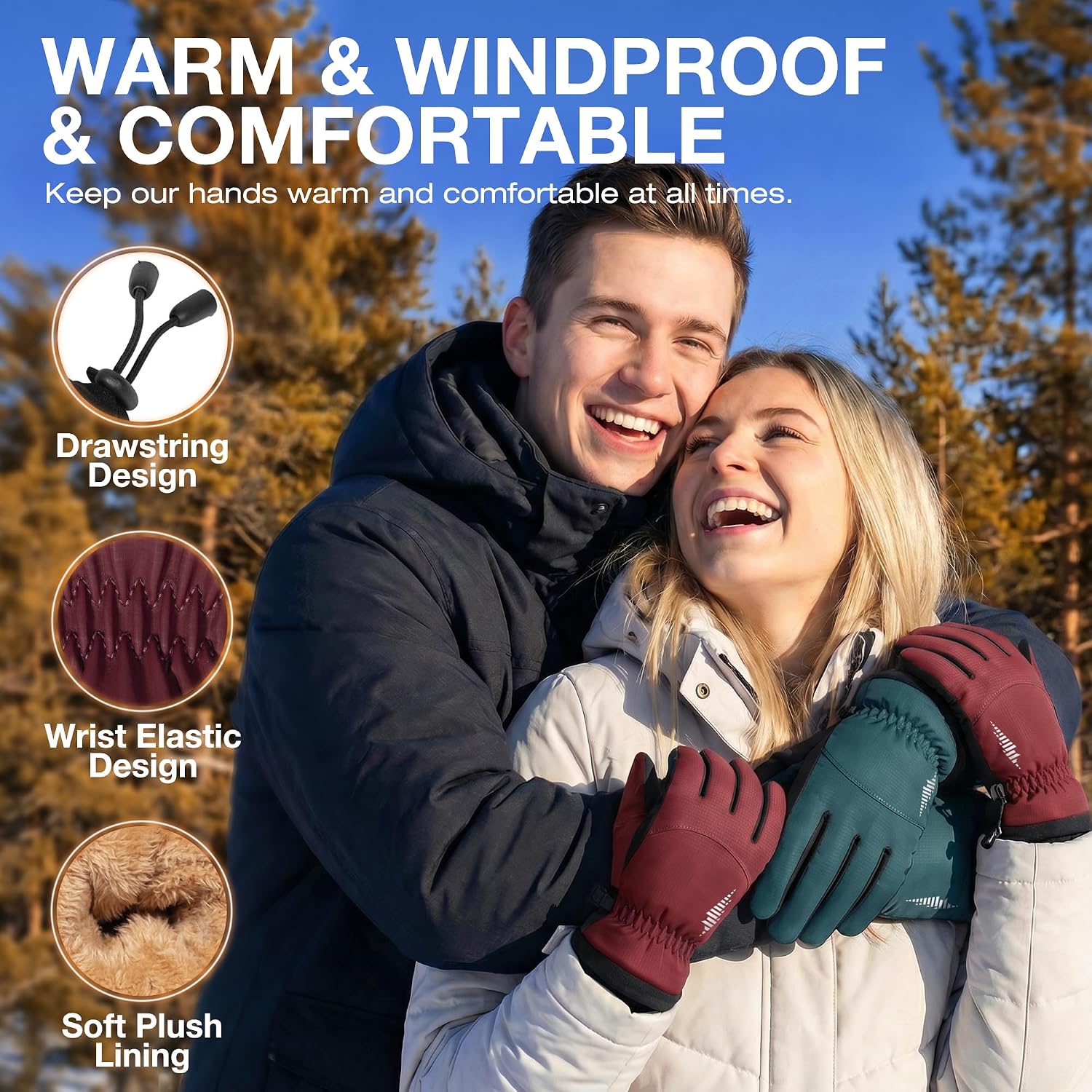 Detalle 2 de SIMARI Winter Gloves, Small Ruby Wine, Touchscreen, Windproof and Waterproof