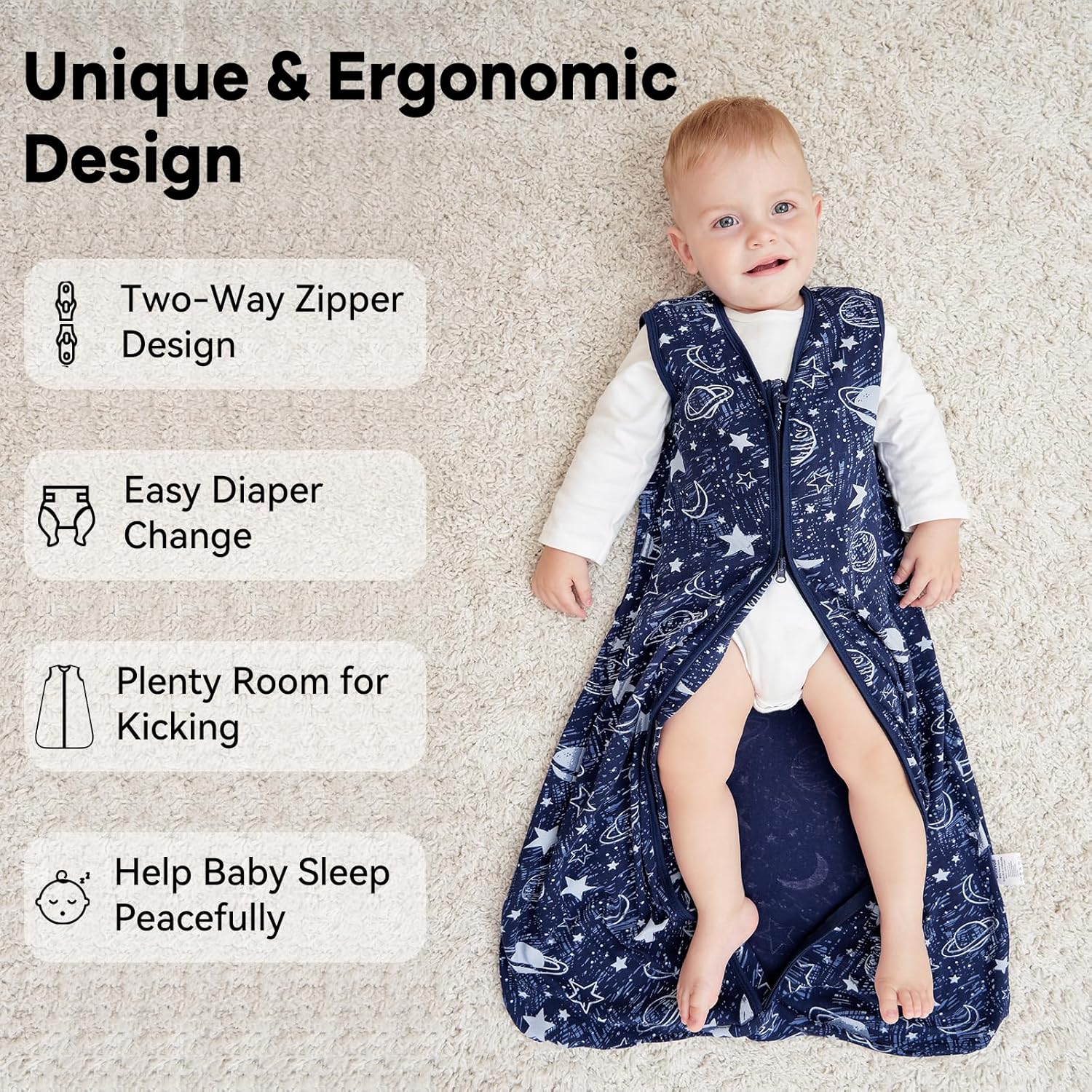Thumbnail 3 de Unnivoll Baby Sleeping Bag 0.5 Tog 6-12 Months: Summer Sleep Sack in 100% Cotton