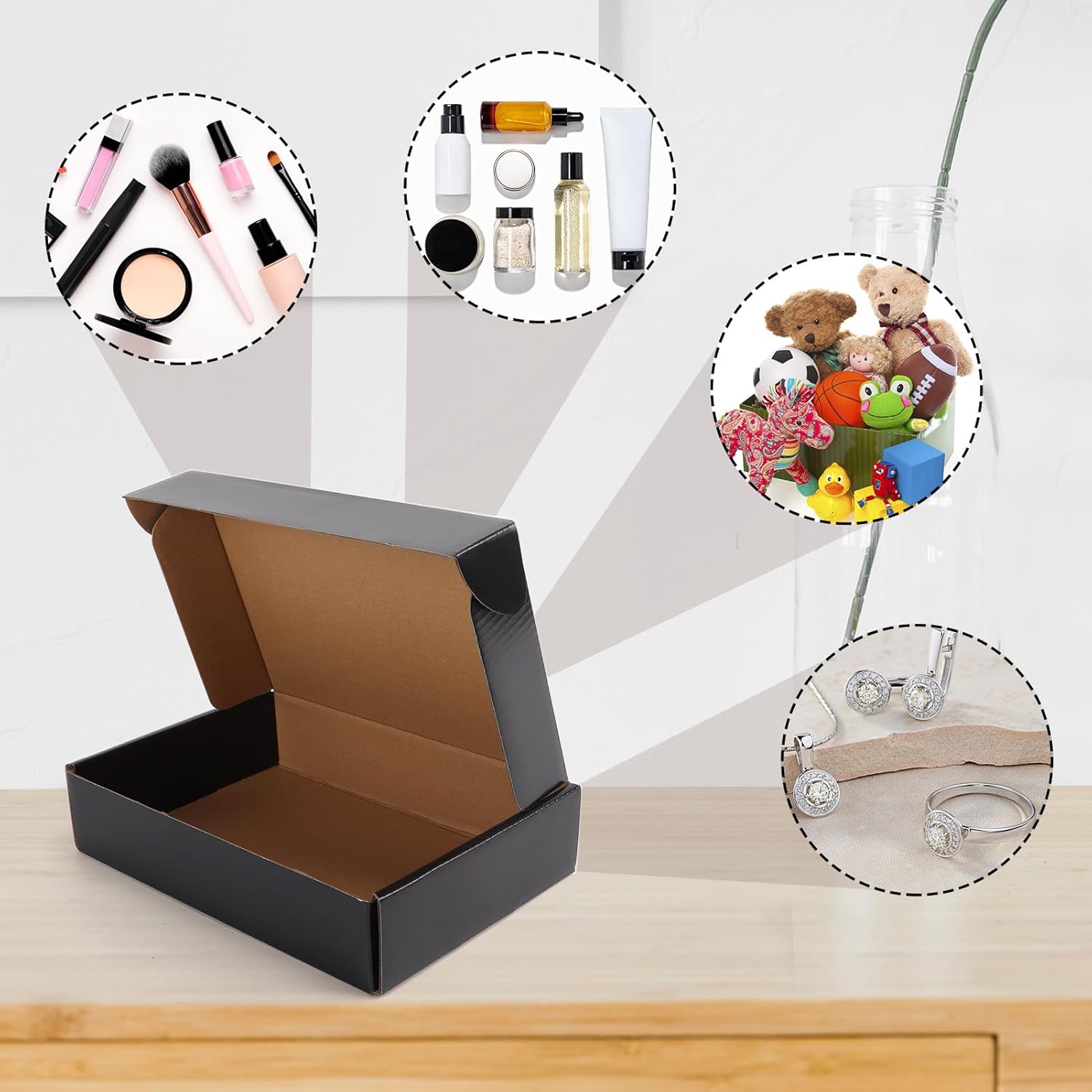 Detalle de HORLIMER Black Shipping Boxes 25 Pack (9x6x2 inch) – Corrugated Cardboard