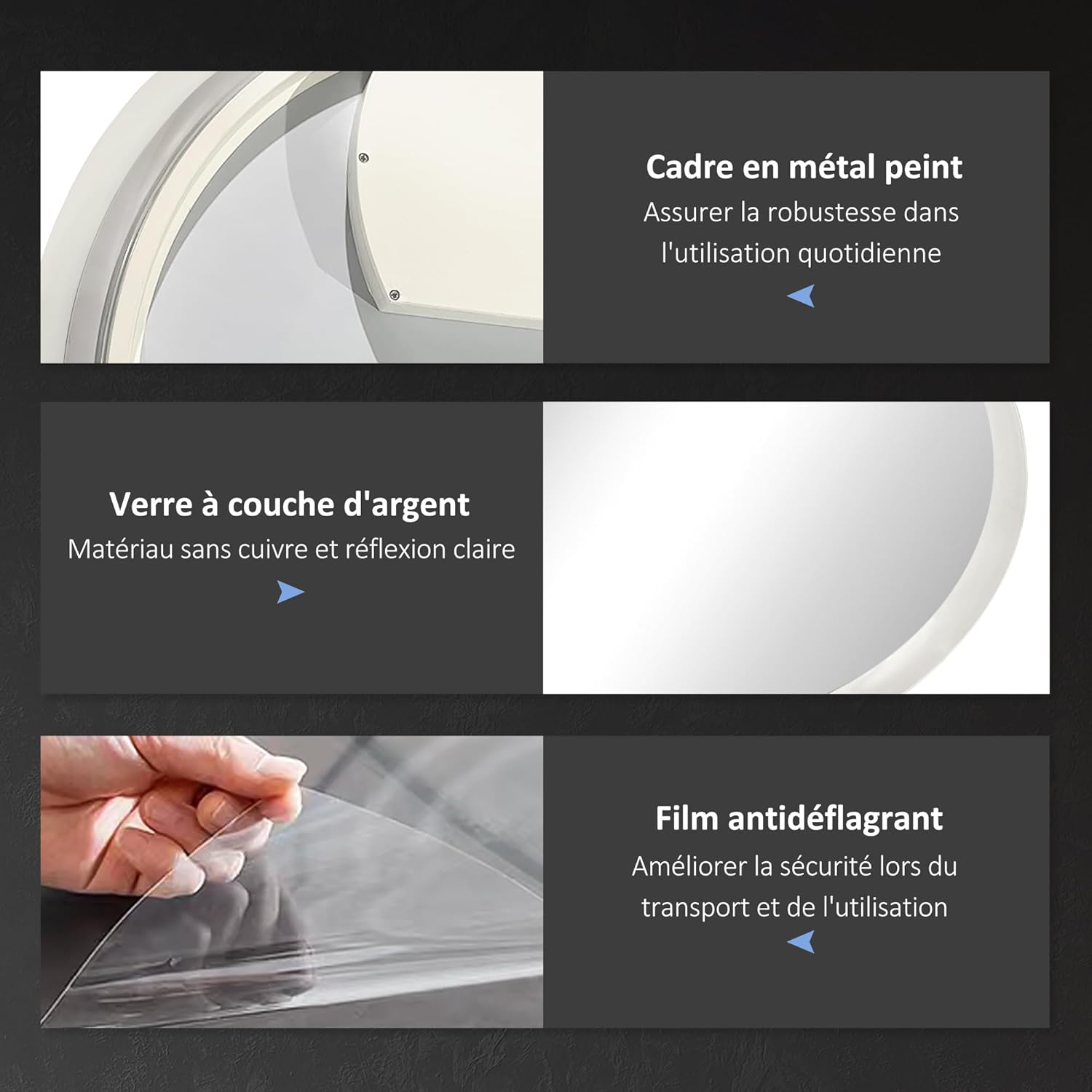 Thumbnail 5 de Kleankin Miroir Rond LED Ø70 cm pour Salle de Bain – anti-buée, éclairage réglable et mémoire