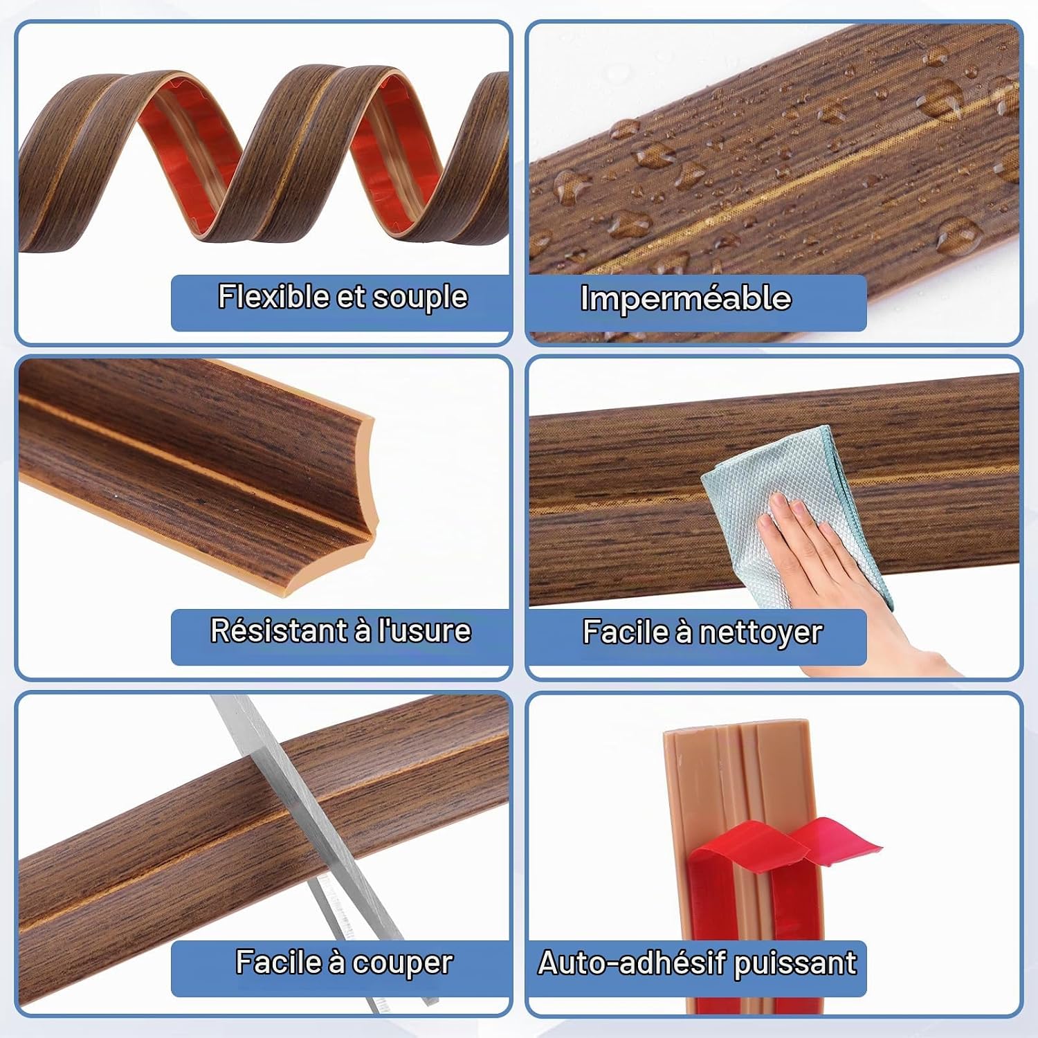 Detalle de XiangEStar zelfklevende PVC-hoeklijst, 6 m, bruine houtnerf